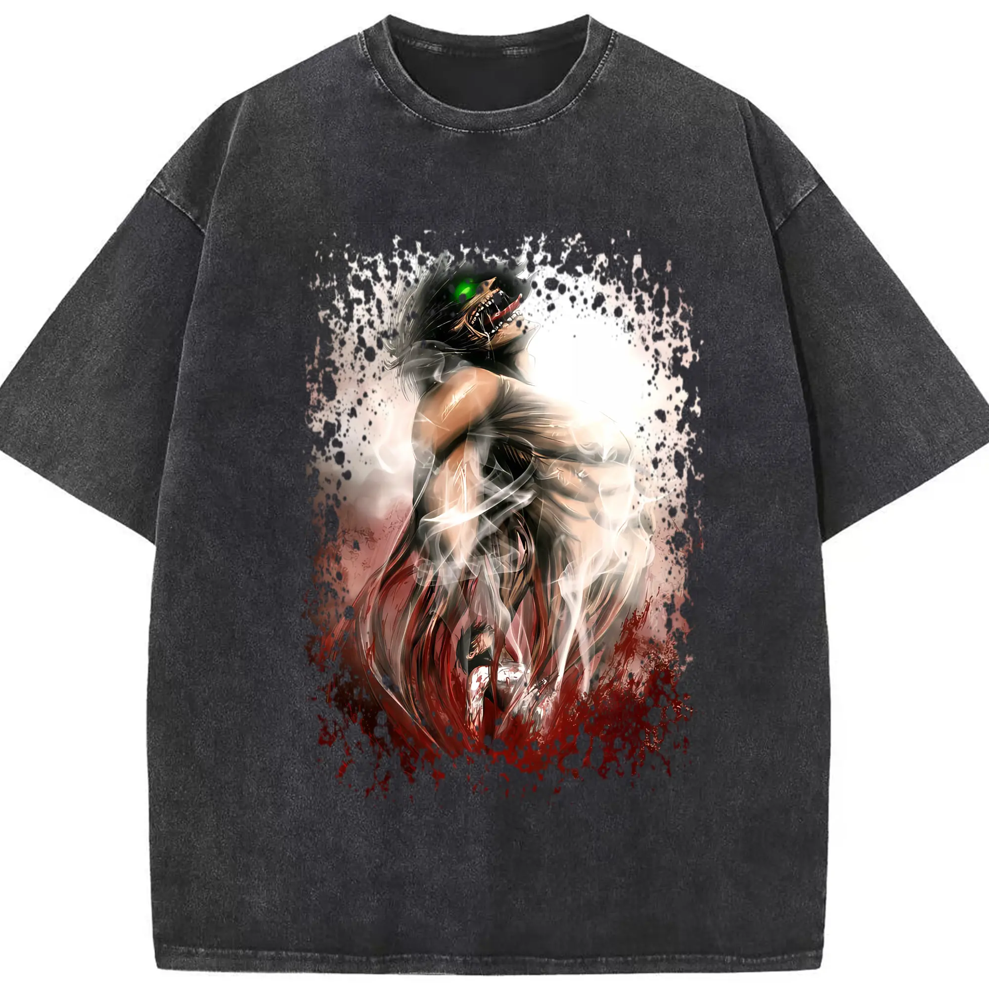 進撃の巨人 グッズ エレン・イェーガー - 綿100％ ヴィンテージ風 半袖Tシャツ ・ フロントプリント ・ 柔らか肌触り ・ 通気性 快適 ・ スポーツ カジュアル 外出用