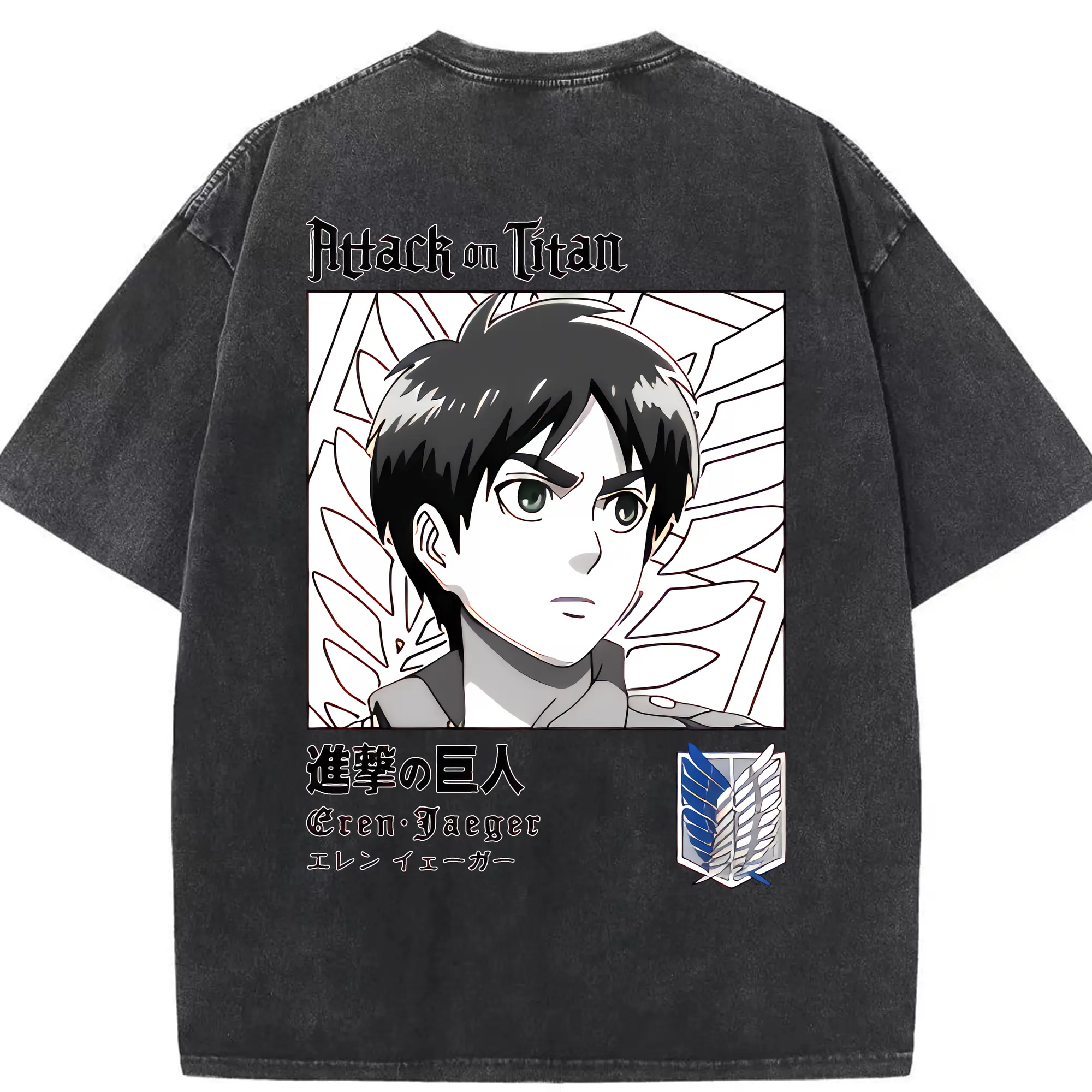 進撃の巨人 グッズ エレン・イェーガー - 綿100％ ヴィンテージ風 半袖Tシャツ ・ 背面プリント ・ 柔らか肌触り ・ 通気性 快適 ・ スポーツ カジュアル 外出用