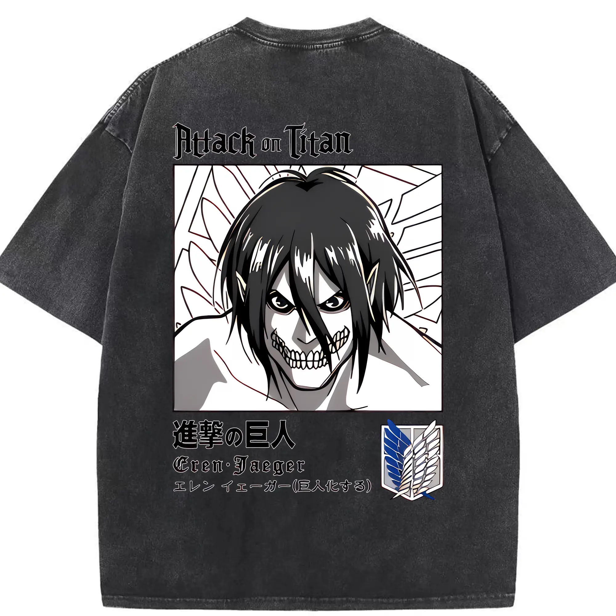 進撃の巨人 グッズ エレン・イェーガー - 綿100％ ヴィンテージ風 半袖Tシャツ ・ 背面プリント ・ 柔らか肌触り ・ 通気性 快適 ・ スポーツ カジュアル 外出用