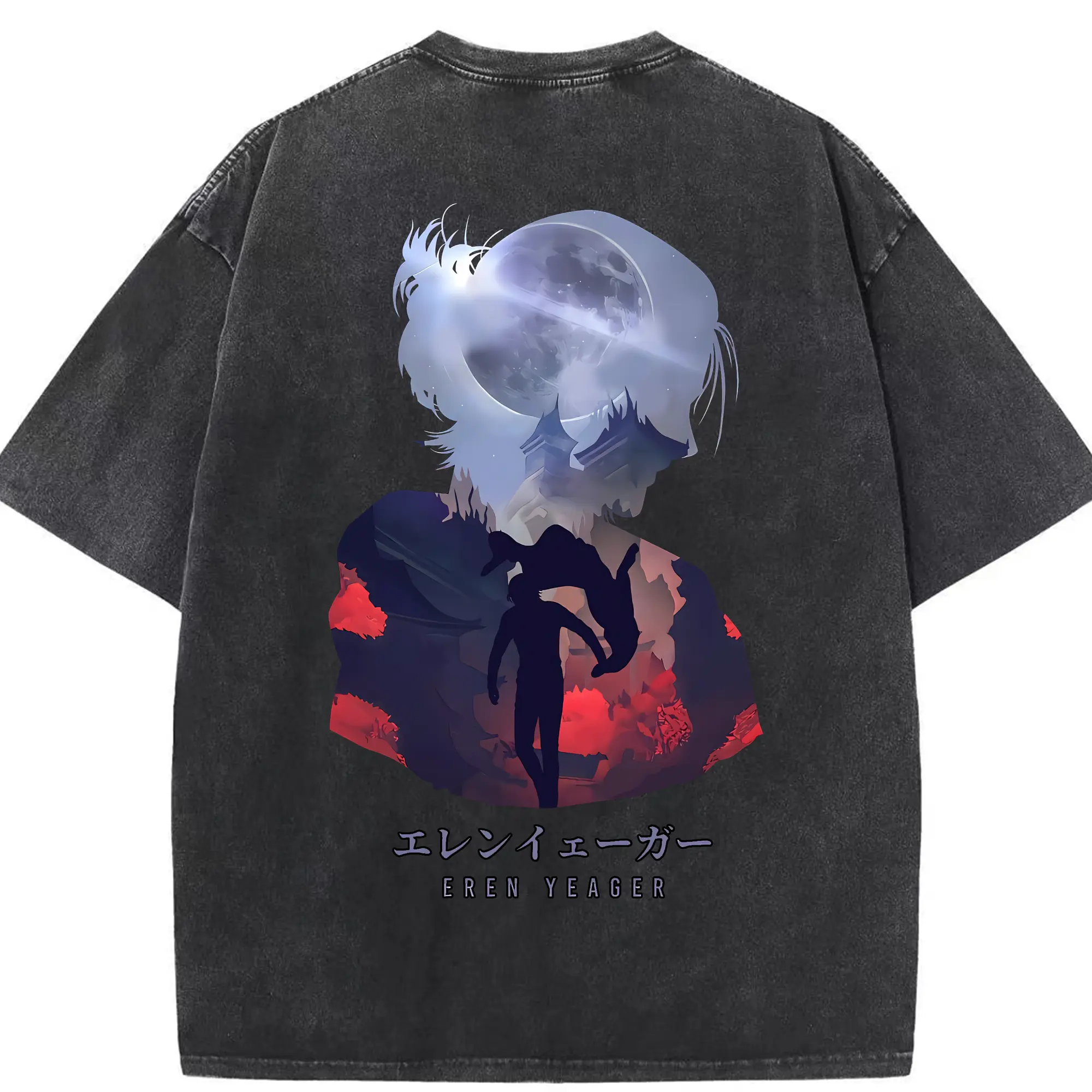 進撃の巨人 グッズ エレン・イェーガー - 綿100％ ヴィンテージ風 半袖Tシャツ ・ 背面プリント ・ 柔らか肌触り ・ 通気性 快適 ・ スポーツ カジュアル 外出用