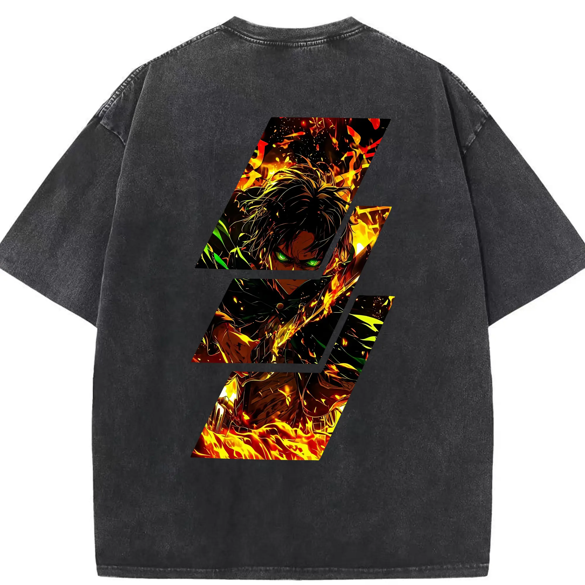 進撃の巨人 グッズ エレン・イェーガー - 綿100％ ヴィンテージ風 半袖Tシャツ ・ 背面プリント ・ 柔らか肌触り ・ 通気性 快適 ・ スポーツ カジュアル 外出用