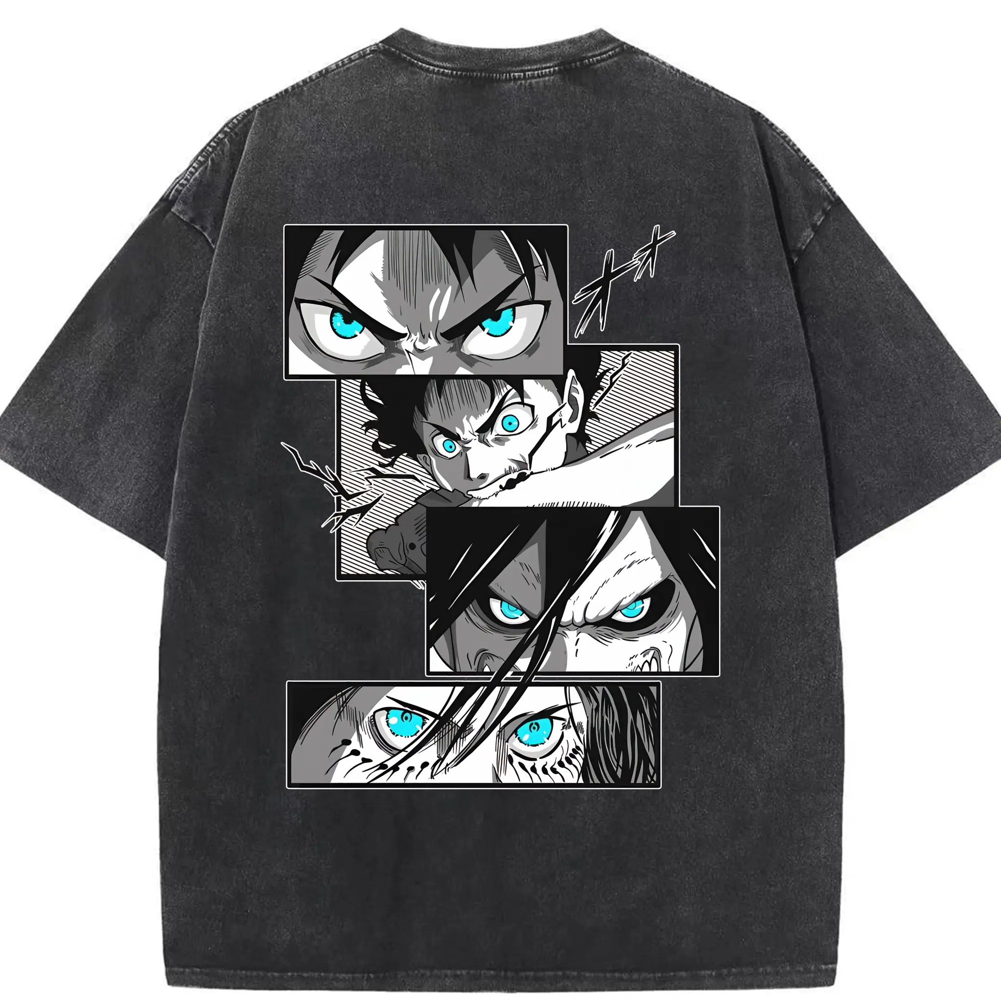 進撃の巨人 グッズ エレン・イェーガー - 綿100％ ヴィンテージ風 半袖Tシャツ ・ 背面プリント ・ 柔らか肌触り ・ 通気性 快適 ・ スポーツ カジュアル 外出用