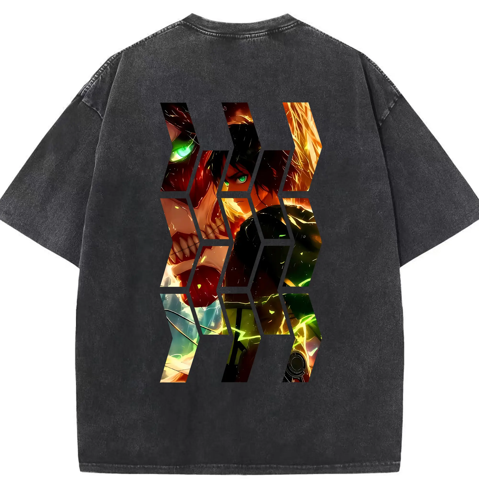 進撃の巨人 グッズ エレン・イェーガー - 綿100％ ヴィンテージ風 半袖Tシャツ ・ 背面プリント ・ 柔らか肌触り ・ 通気性 快適 ・ スポーツ カジュアル 外出用