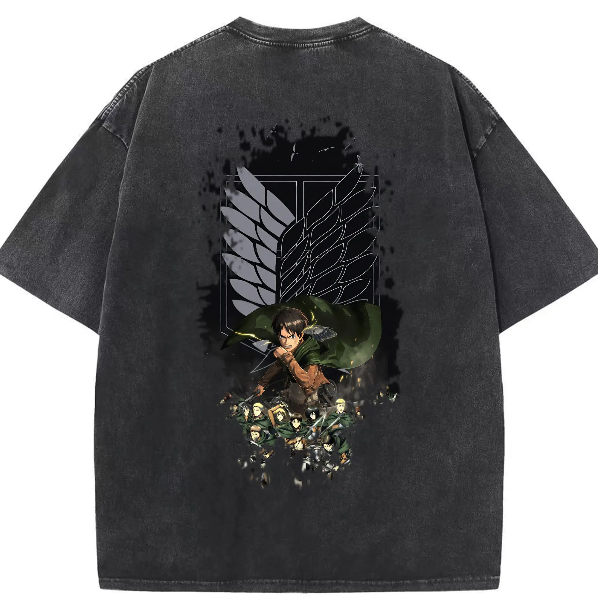 進撃の巨人 グッズ エレン・イェーガー - 綿100％ ヴィンテージ風 半袖Tシャツ ・ 背面プリント ・ 柔らか肌触り ・ 通気性 快適 ・ スポーツ カジュアル 外出用