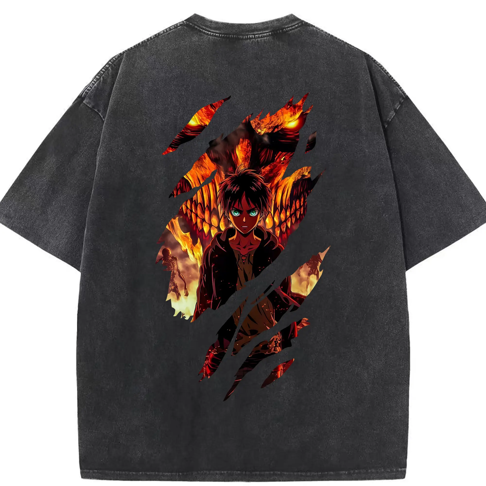 進撃の巨人 グッズ エレン・イェーガー - 綿100％ ヴィンテージ風 半袖Tシャツ ・ 背面プリント ・ 柔らか肌触り ・ 通気性 快適 ・ スポーツ カジュアル 外出用