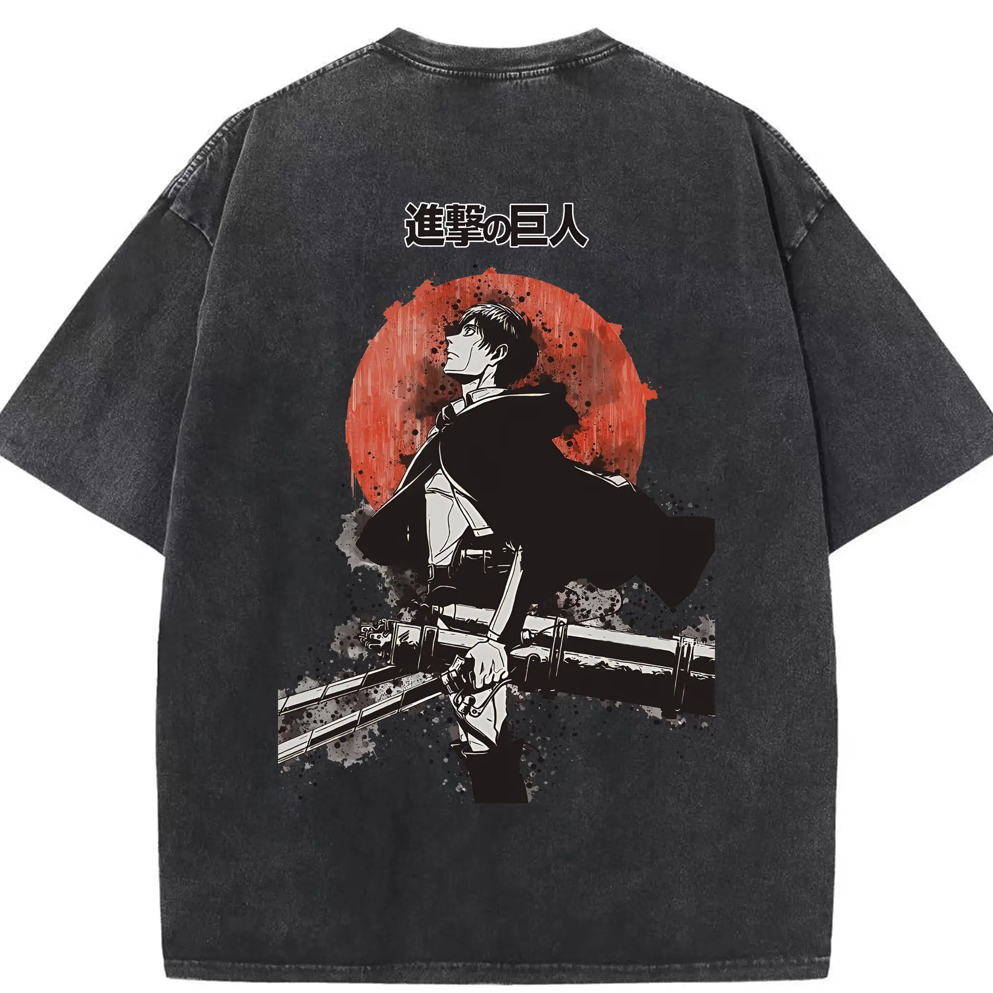 進撃の巨人 グッズ エレン・イェーガー - 綿100％ ヴィンテージ風 半袖Tシャツ ・ 背面プリント ・ 柔らか肌触り ・ 通気性 快適 ・ スポーツ カジュアル 外出用