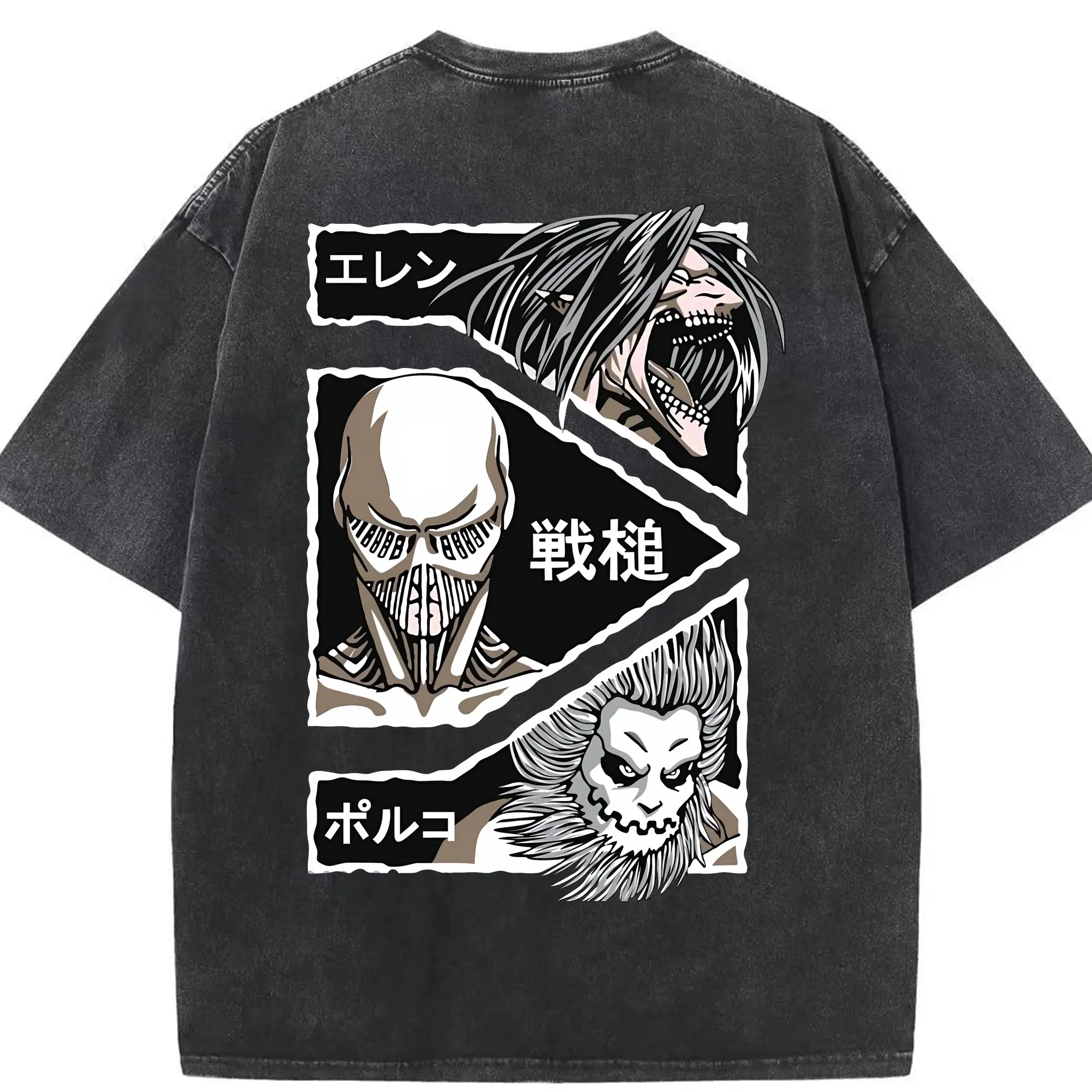 進撃の巨人 グッズ エレン・イェーガー - 綿100％ ヴィンテージ風 半袖Tシャツ ・ 背面プリント ・ 柔らか肌触り ・ 通気性 快適 ・ スポーツ カジュアル 外出用