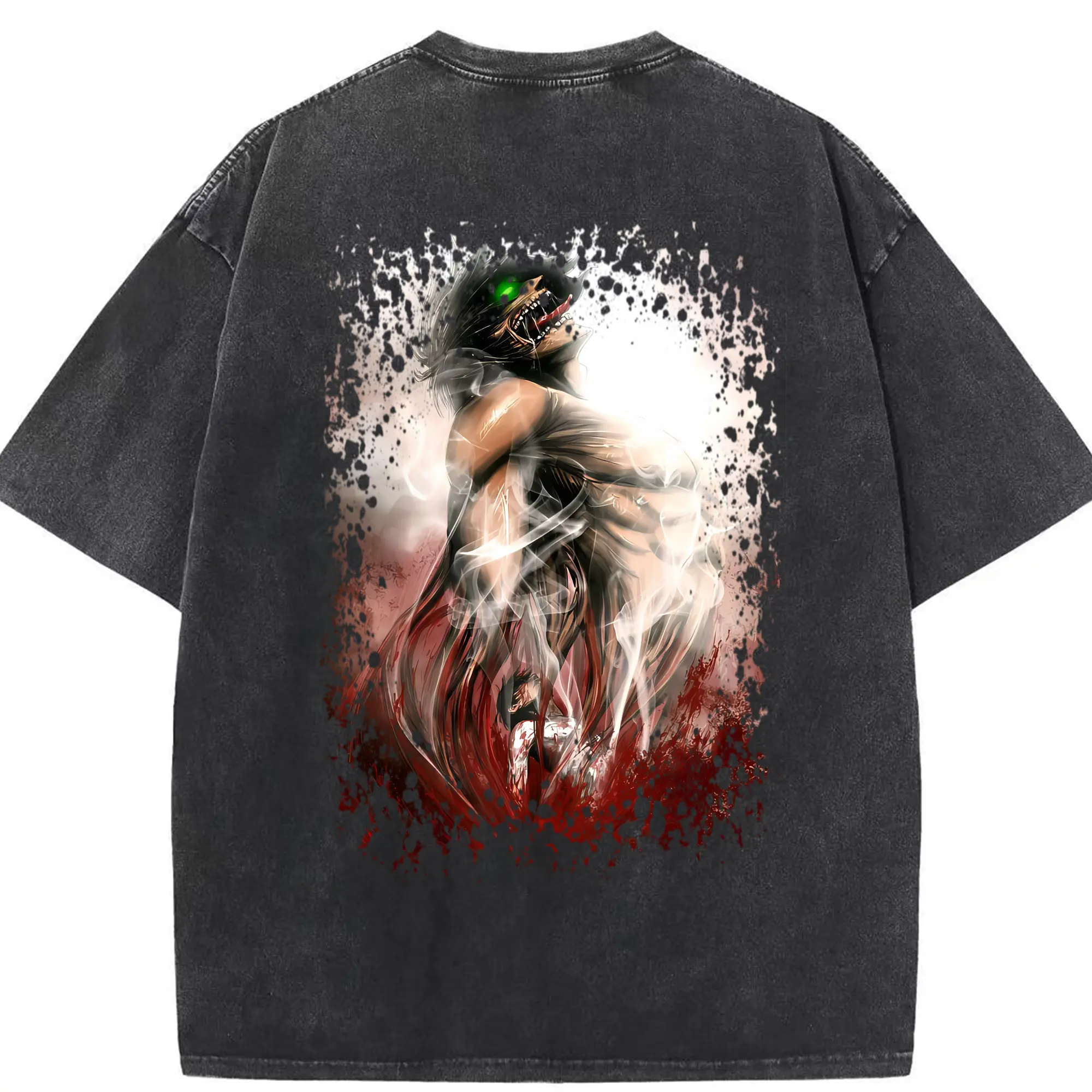 進撃の巨人 グッズ エレン・イェーガー - 綿100％ ヴィンテージ風 半袖Tシャツ ・ 背面プリント ・ 柔らか肌触り ・ 通気性 快適 ・ スポーツ カジュアル 外出用