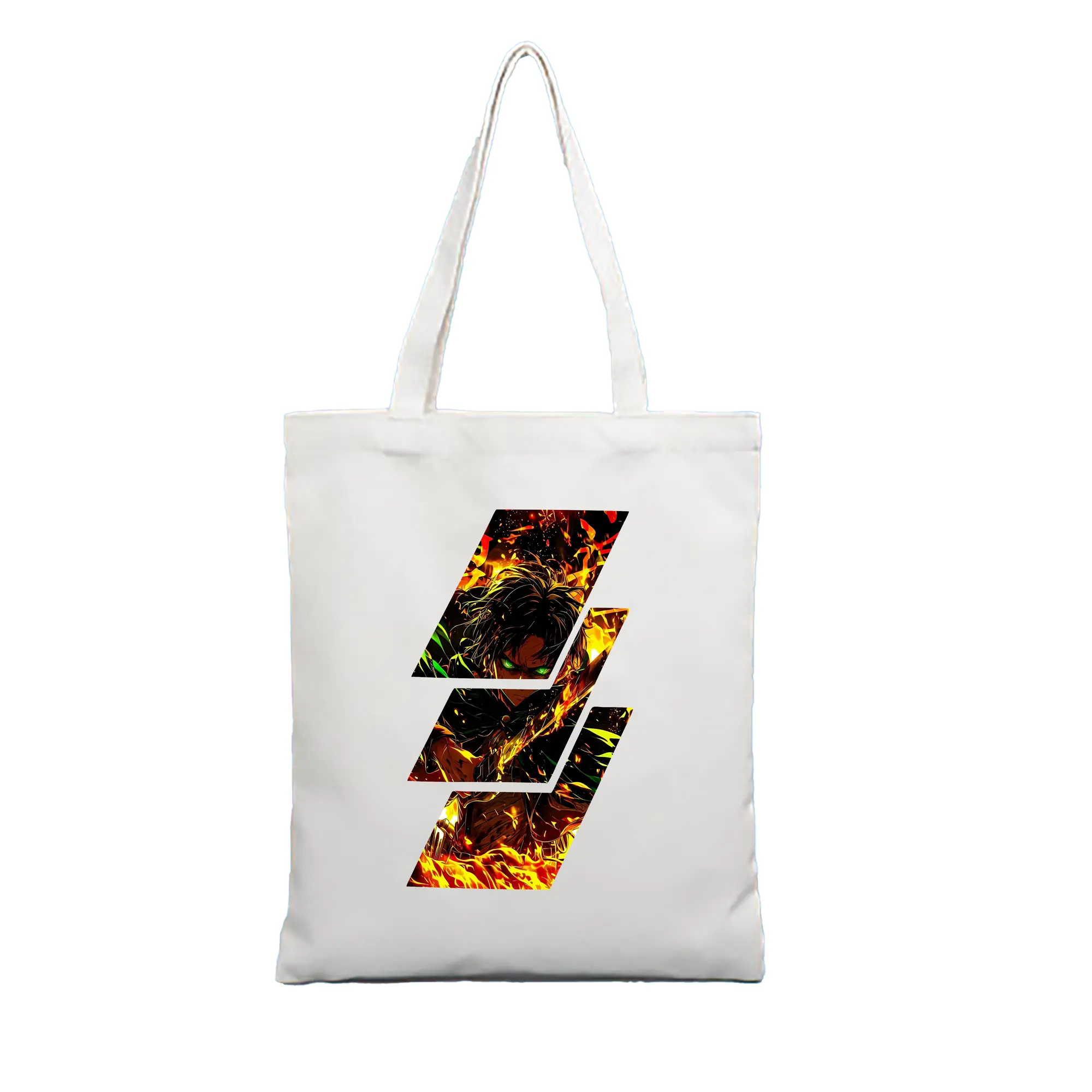 進撃の巨人 グッズ エレン・イェーガー - 縦型キャンバス手提げバッグ（トートバッグ） ・ キャンバス素材 ・ ショッピング用 ・ 軽量 丈夫 お手入れ簡単