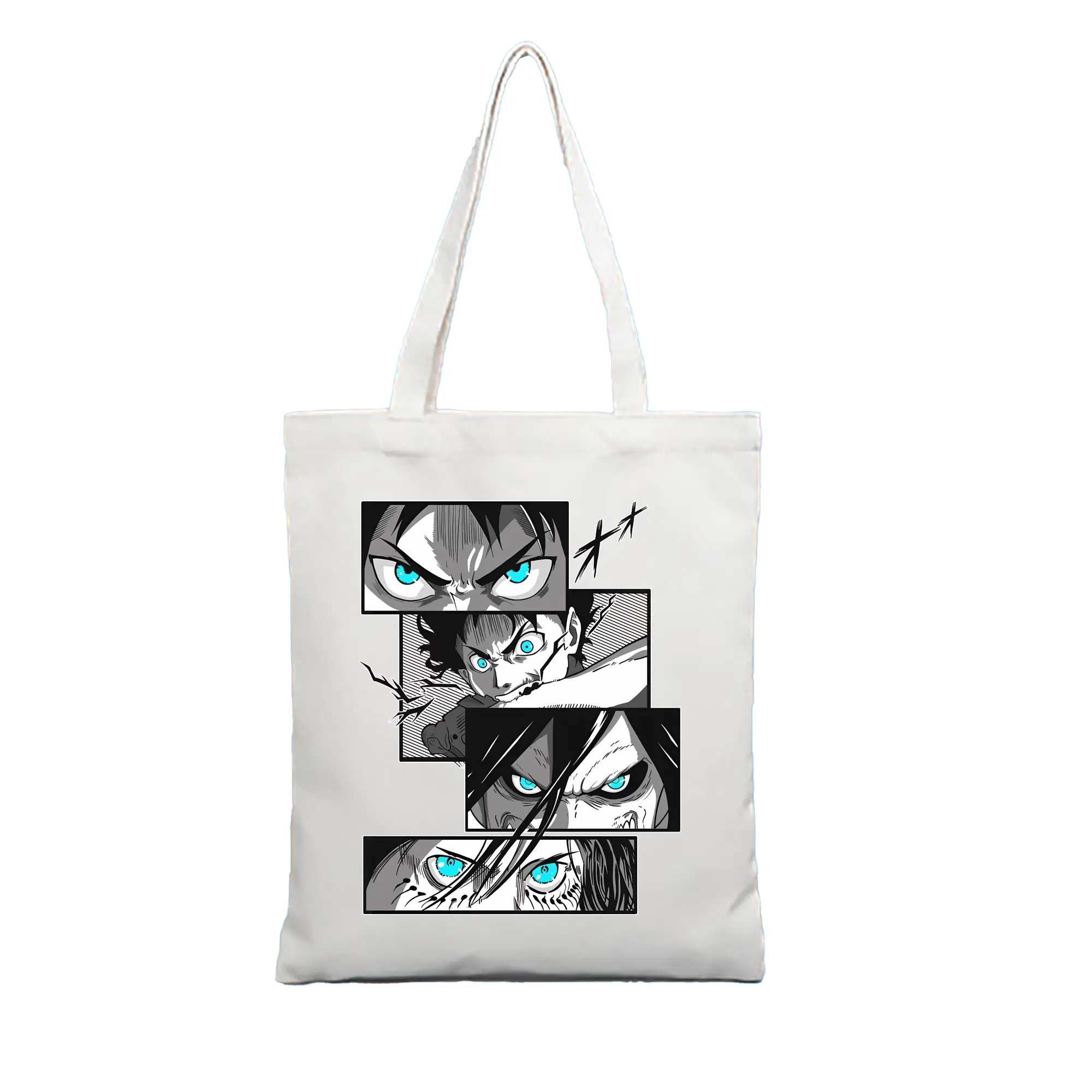 進撃の巨人 グッズ エレン・イェーガー - 縦型キャンバス手提げバッグ（トートバッグ） ・ キャンバス素材 ・ ショッピング用 ・ 軽量 丈夫 お手入れ簡単