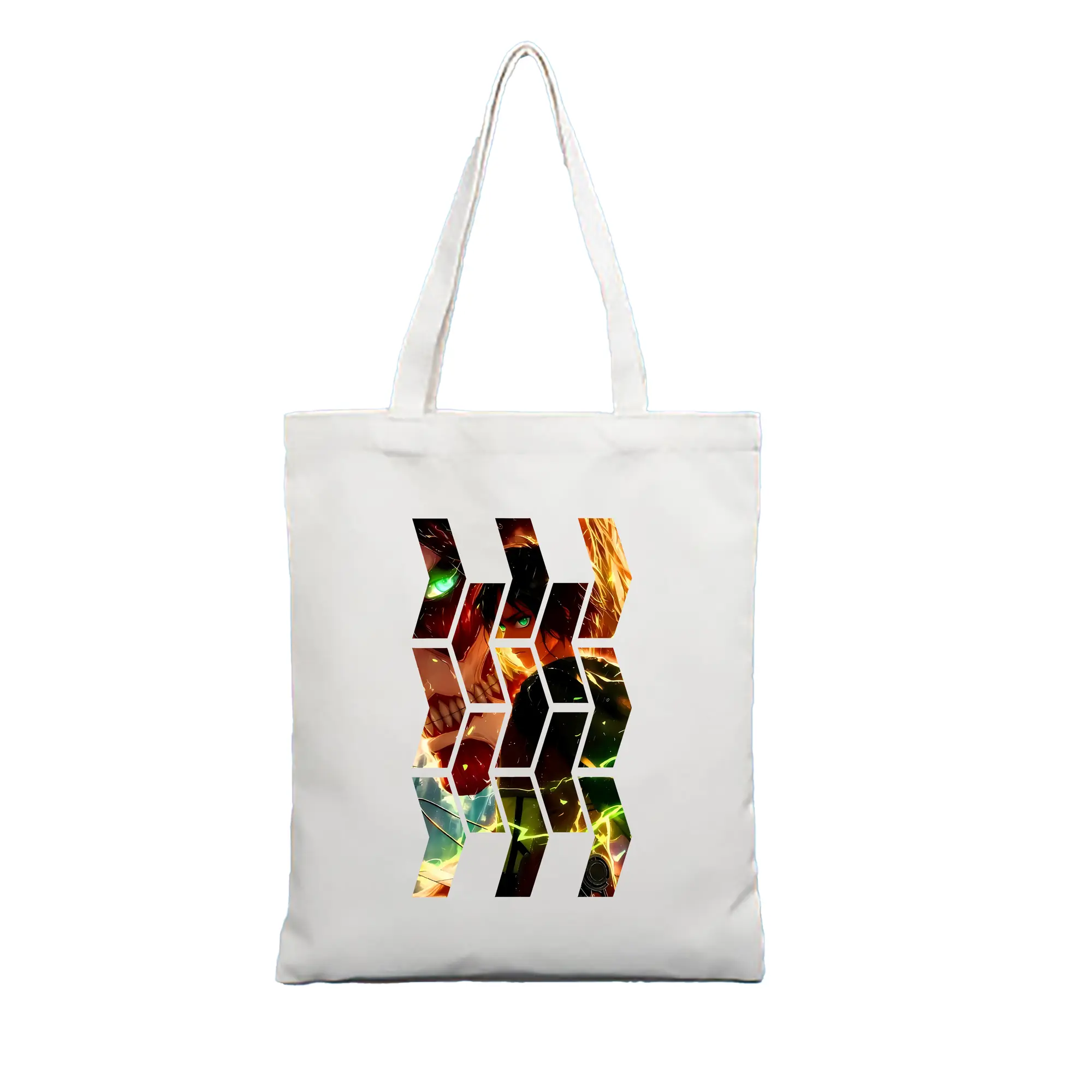 進撃の巨人 グッズ エレン・イェーガー - 縦型キャンバス手提げバッグ（トートバッグ） ・ キャンバス素材 ・ ショッピング用 ・ 軽量 丈夫 お手入れ簡単