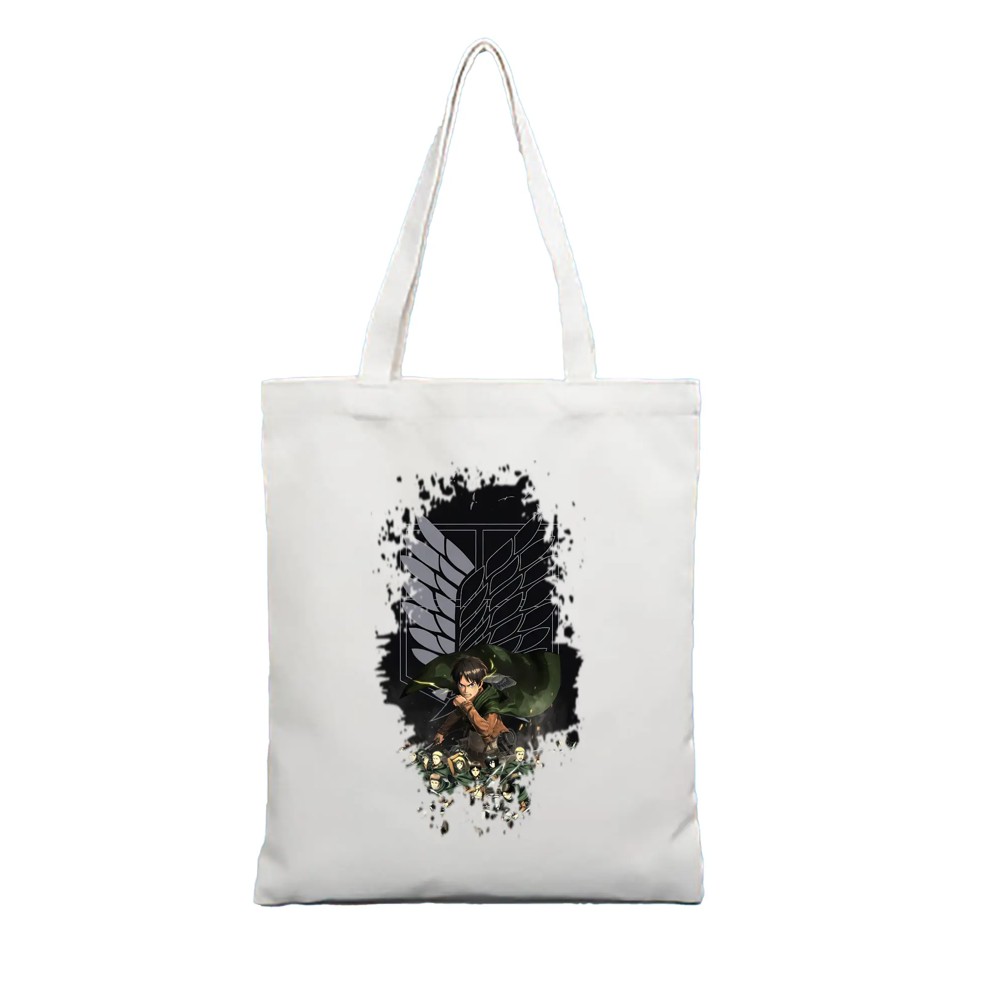 進撃の巨人 グッズ エレン・イェーガー - 縦型キャンバス手提げバッグ（トートバッグ） ・ キャンバス素材 ・ ショッピング用 ・ 軽量 丈夫 お手入れ簡単