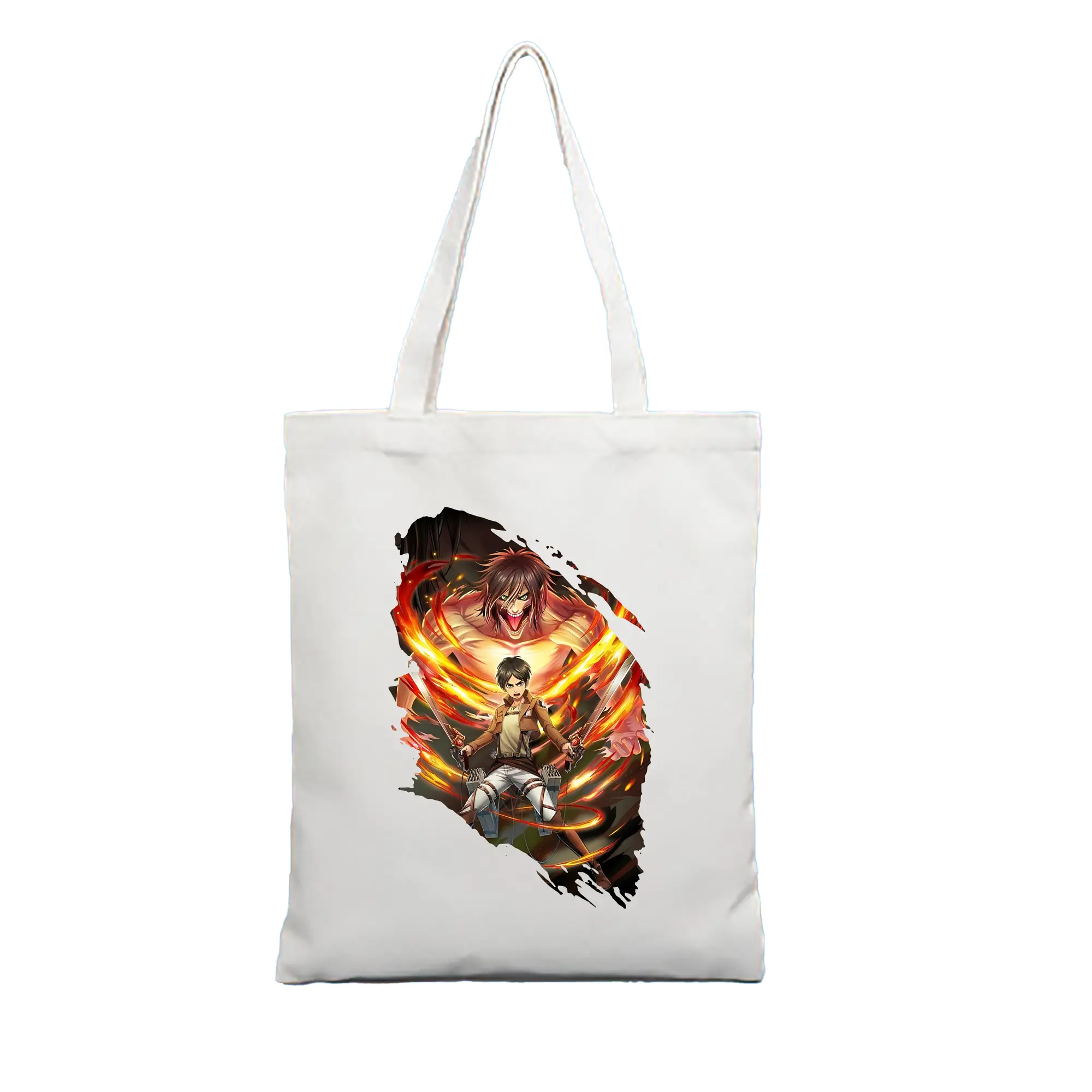 進撃の巨人 グッズ エレン・イェーガー - 縦型キャンバス手提げバッグ（トートバッグ） ・ キャンバス素材 ・ ショッピング用 ・ 軽量 丈夫 お手入れ簡単