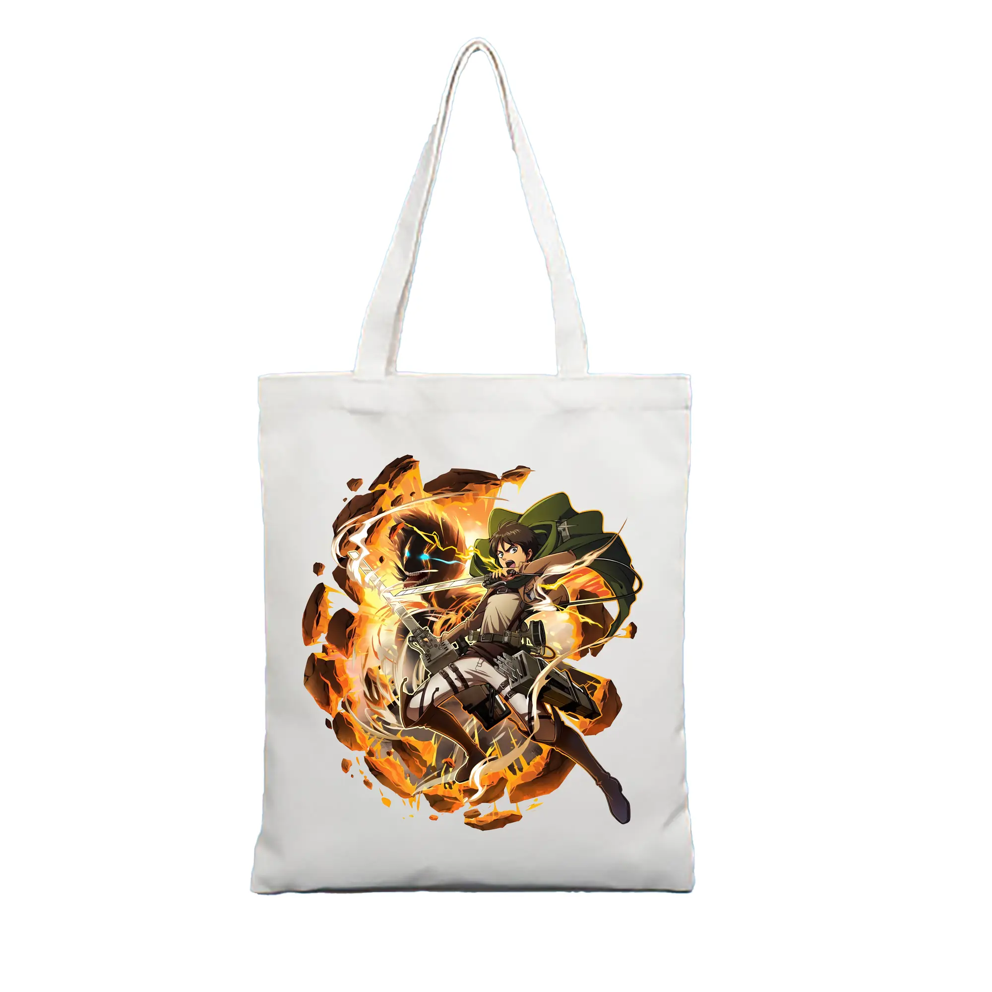 進撃の巨人 グッズ エレン・イェーガー - 縦型キャンバス手提げバッグ（トートバッグ） ・ キャンバス素材 ・ ショッピング用 ・ 軽量 丈夫 お手入れ簡単