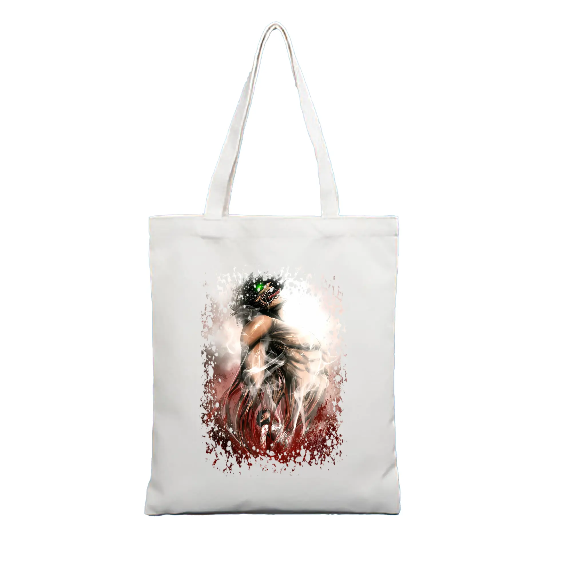 進撃の巨人 グッズ エレン・イェーガー - 縦型キャンバス手提げバッグ（トートバッグ） ・ キャンバス素材 ・ ショッピング用 ・ 軽量 丈夫 お手入れ簡単