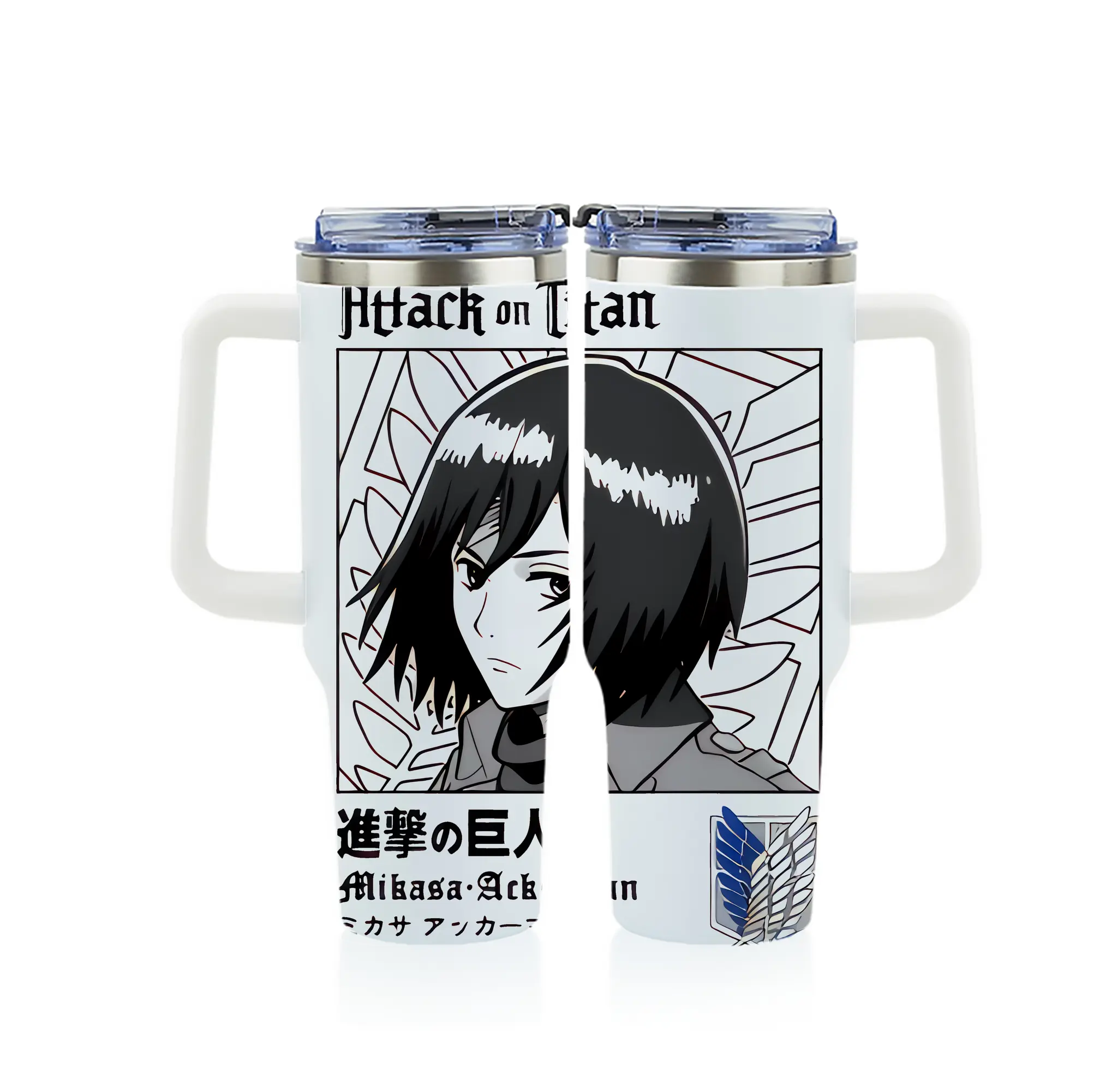 進撃の巨人 グッズ ミカサ・アッカーマン - 1200mL フルプリント車用タンブラー ・ 304ステンレス 内側 ・ 201ステンレス 外側 ・ 保温 保冷 ・ 通勤 ドライブ アウトドア用