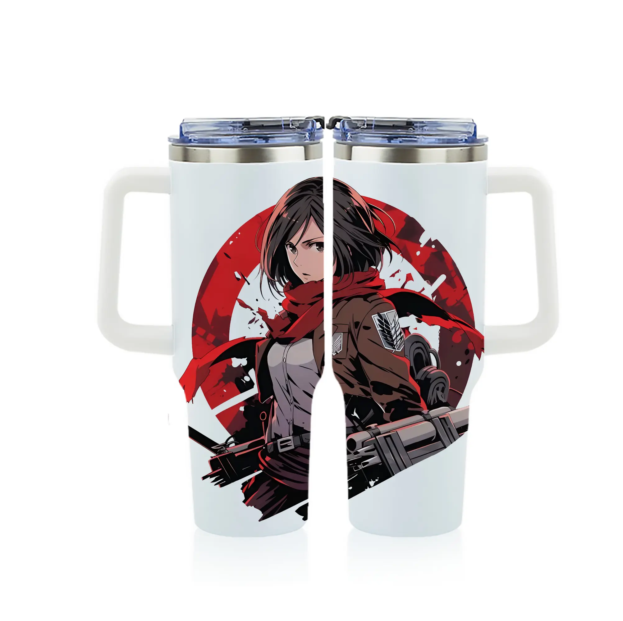 進撃の巨人 グッズ ミカサ・アッカーマン - 1200mL フルプリント車用タンブラー ・ 304ステンレス 内側 ・ 201ステンレス 外側 ・ 保温 保冷 ・ 通勤 ドライブ アウトドア用