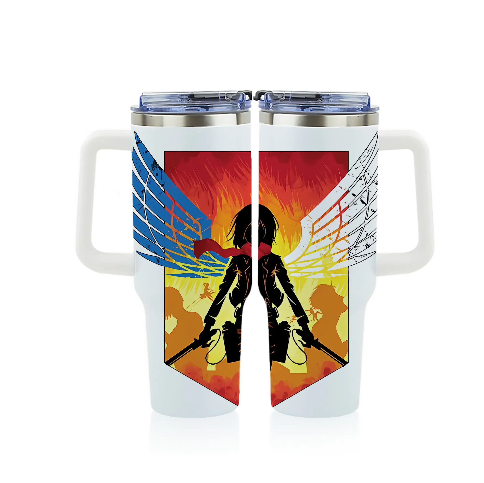 進撃の巨人 グッズ ミカサ・アッカーマン - 1200mL フルプリント車用タンブラー ・ 304ステンレス 内側 ・ 201ステンレス 外側 ・ 保温 保冷 ・ 通勤 ドライブ アウトドア用