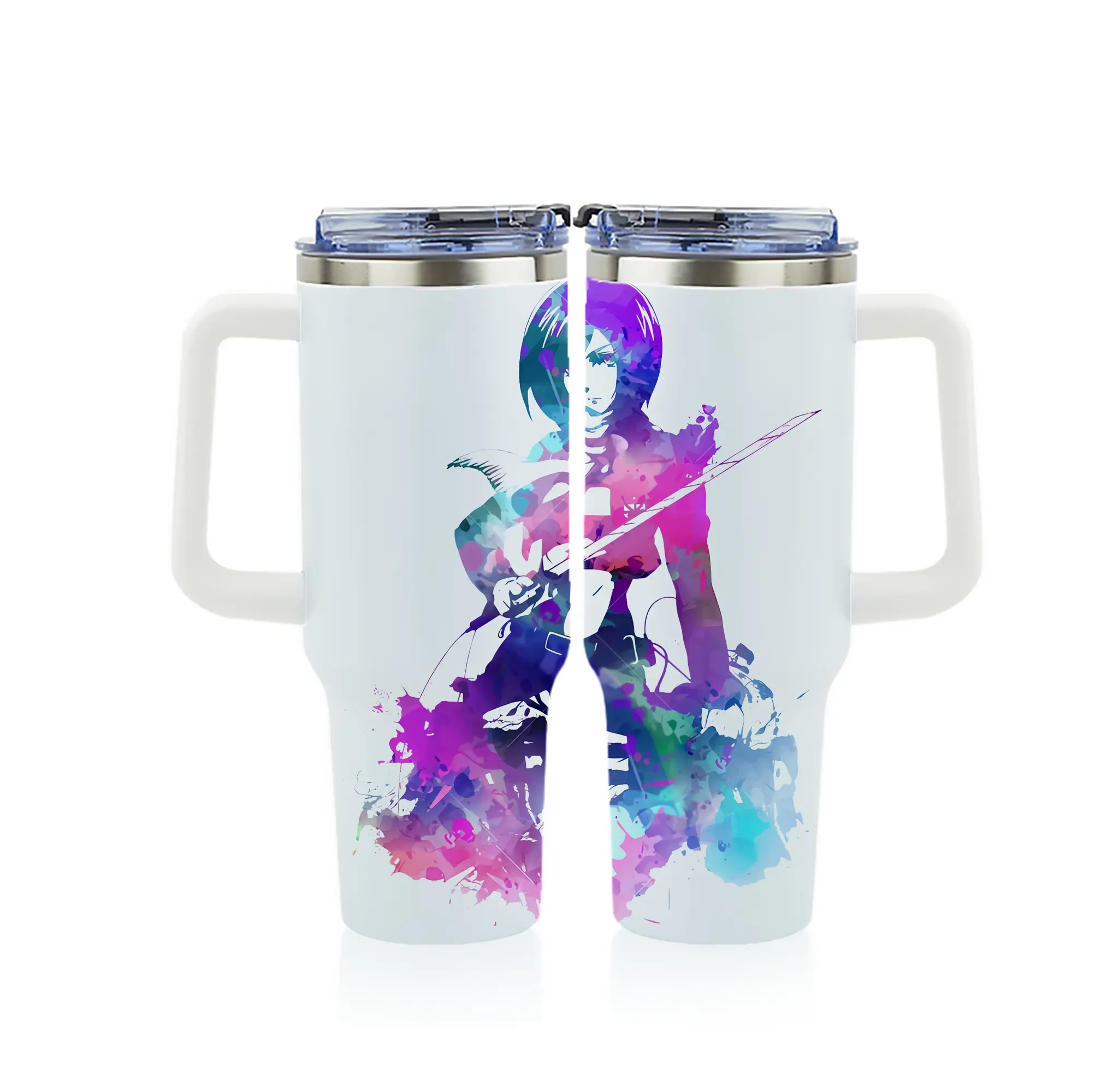 進撃の巨人 グッズ ミカサ・アッカーマン - 1200mL フルプリント車用タンブラー ・ 304ステンレス 内側 ・ 201ステンレス 外側 ・ 保温 保冷 ・ 通勤 ドライブ アウトドア用