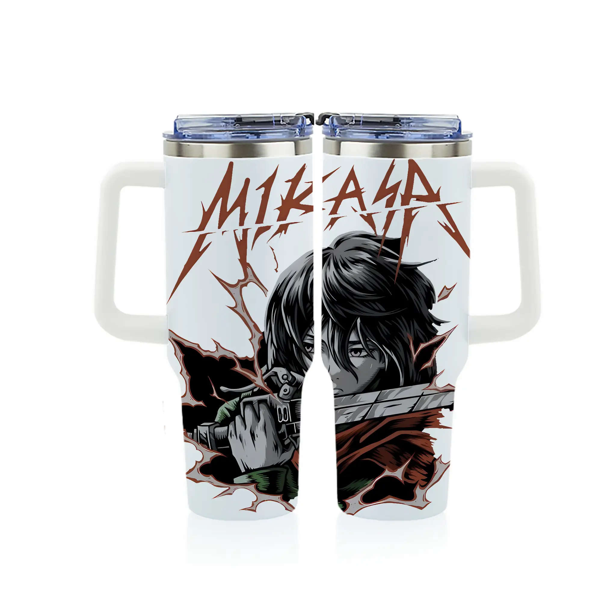 進撃の巨人 グッズ ミカサ・アッカーマン - 1200mL フルプリント車用タンブラー ・ 304ステンレス 内側 ・ 201ステンレス 外側 ・ 保温 保冷 ・ 通勤 ドライブ アウトドア用