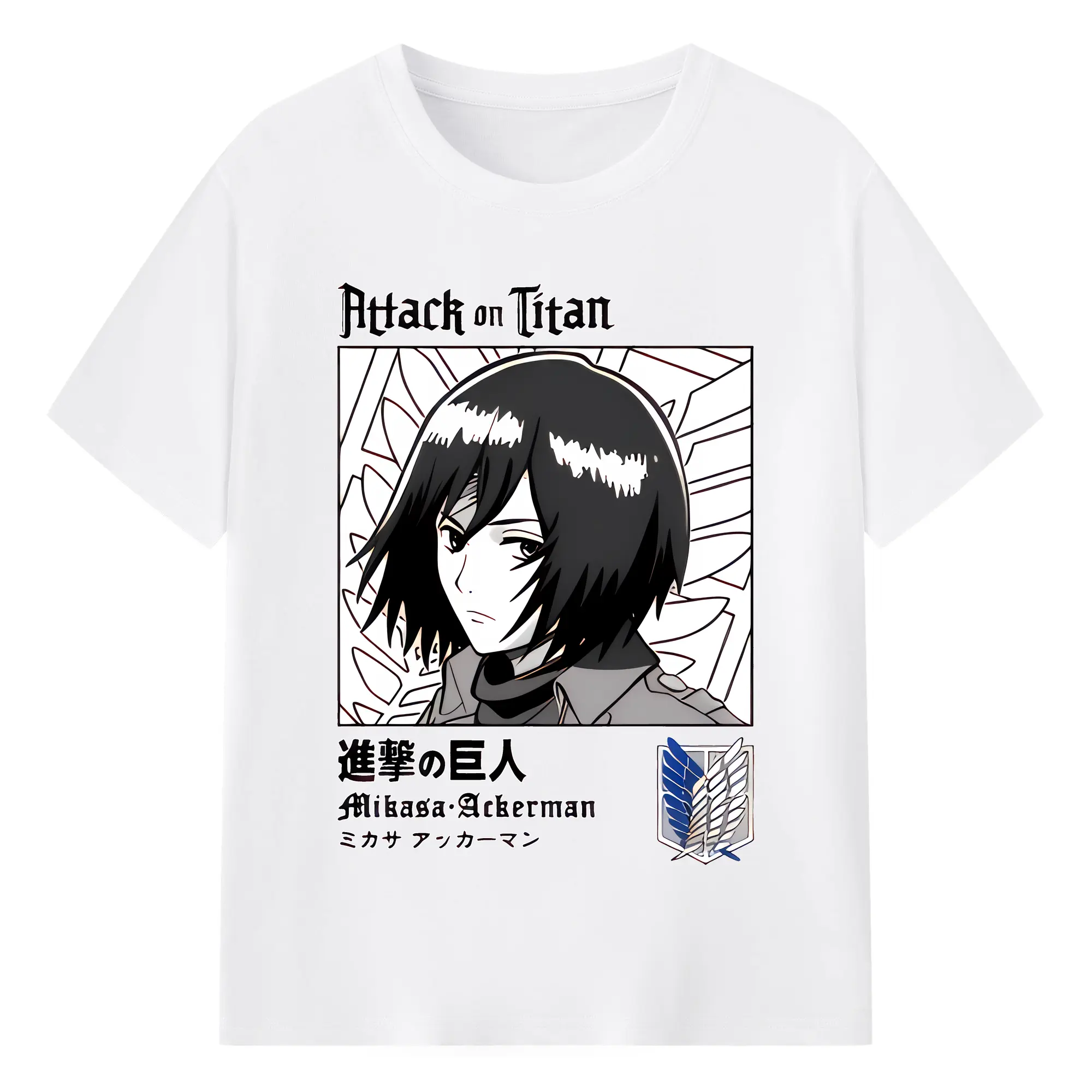 進撃の巨人 グッズ ミカサ・アッカーマン - 綿100％ 半袖Tシャツ ・ フロントプリント ・ 快適 通気性 ・ 日常使い 散歩 スポーツ用