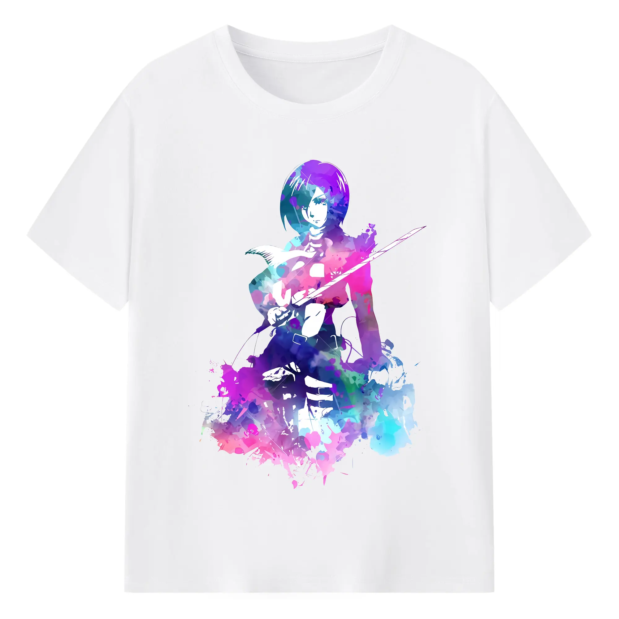 進撃の巨人 グッズ ミカサ・アッカーマン - 綿100％ 半袖Tシャツ ・ フロントプリント ・ 快適 通気性 ・ 日常使い 散歩 スポーツ用