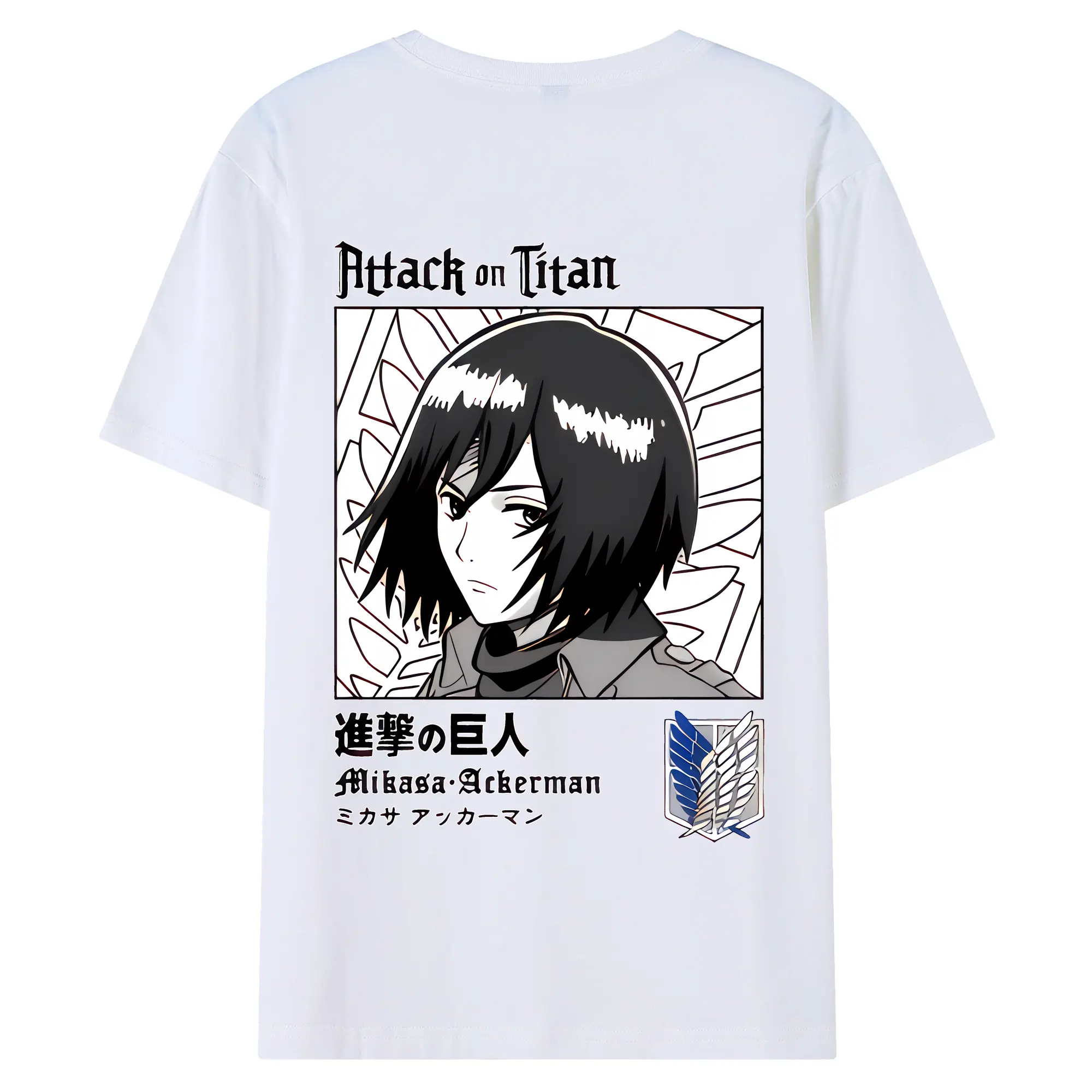 進撃の巨人 グッズ ミカサ・アッカーマン - 綿100％ 半袖Tシャツ ・ バックプリント ・ 快適 通気性 ・ 日常使い 散歩 スポーツ用