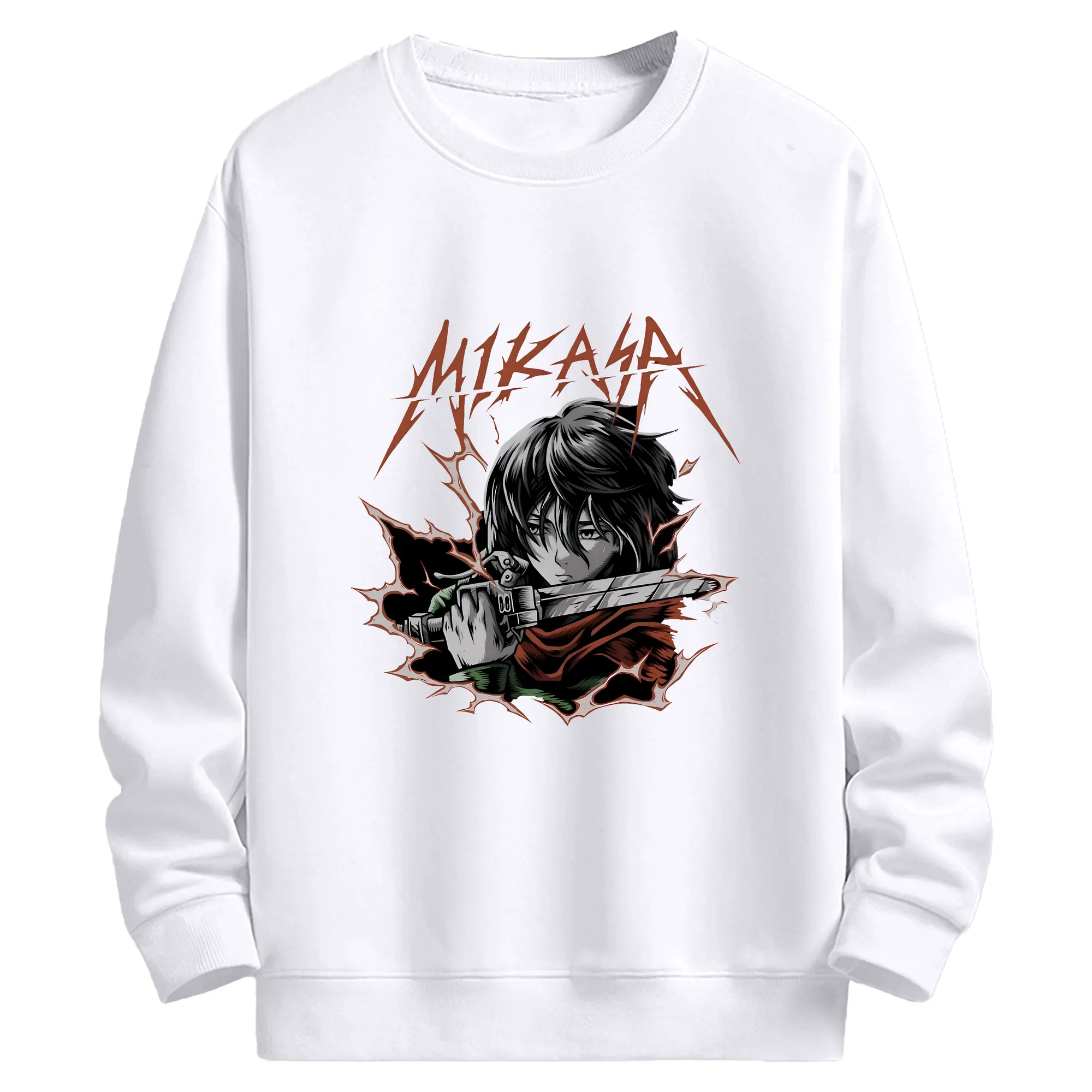 進撃の巨人 グッズ ミカサ・アッカーマン - 高品質 クルーネック スウェット ・ コットン59％ ポリエステル41％ ・ ユニセックス 長袖 トレーナー ・ カジュアル デイリー スポーツ 散歩用