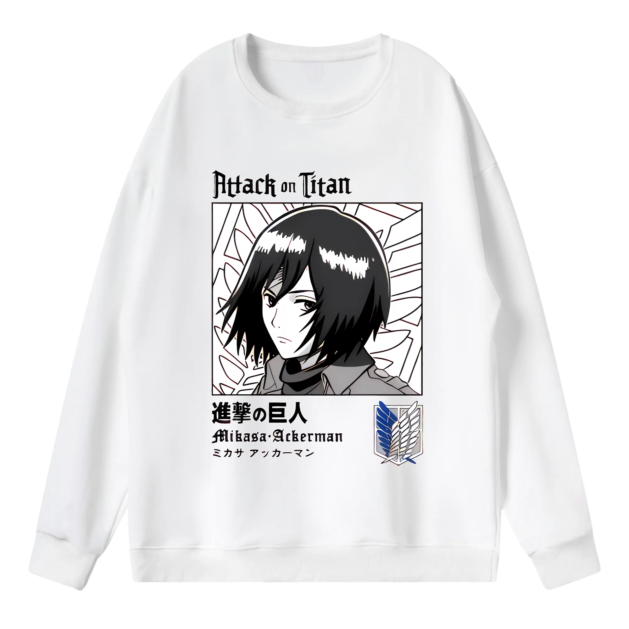 進撃の巨人 グッズ ミカサ・アッカーマン - 薄手 クルーネック スウェット 裏毛260g · ポリエステル 春秋向け カジュアル 男女兼用 · トレーナー デイリー スポーツ 散歩に最適