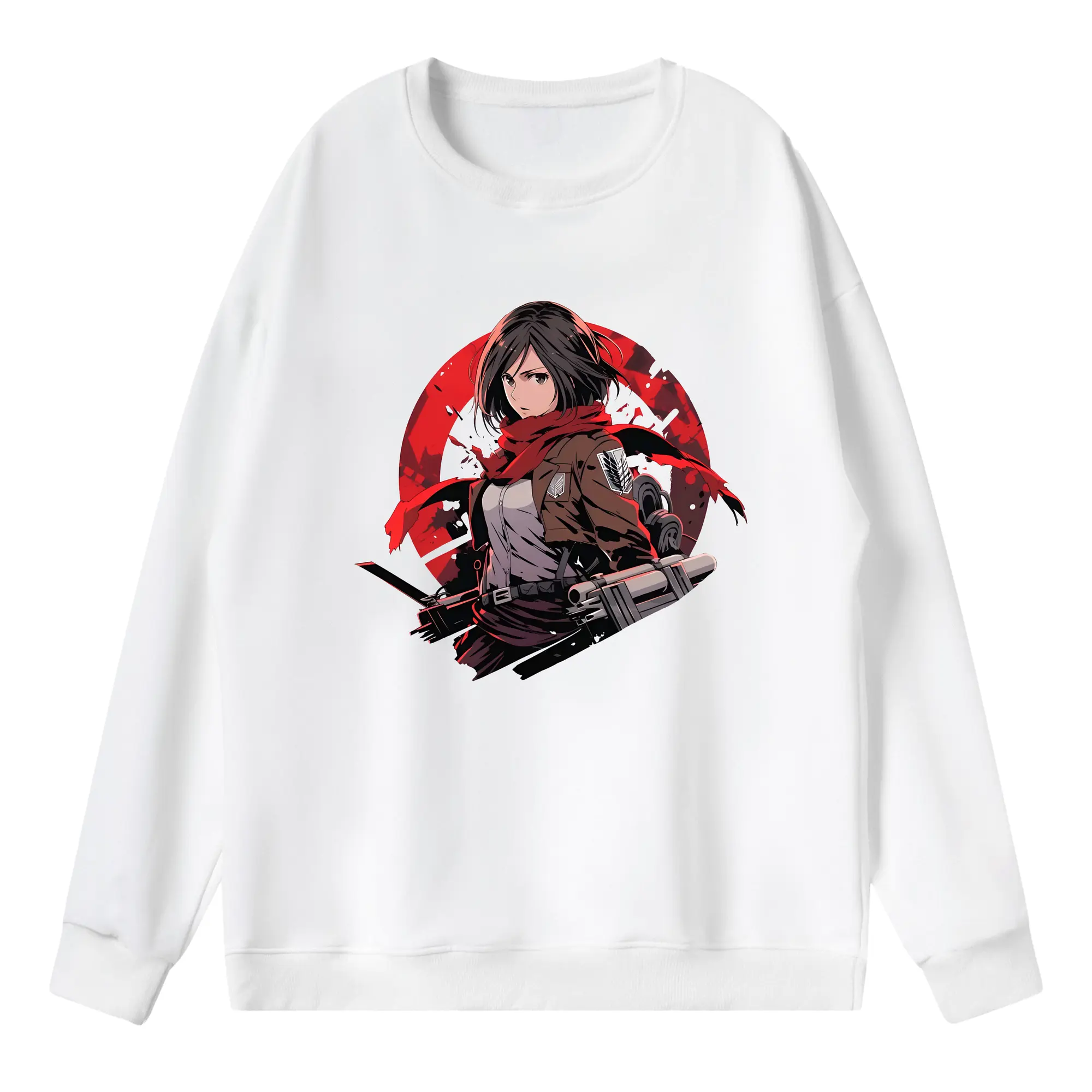 進撃の巨人 グッズ ミカサ・アッカーマン - 薄手 クルーネック スウェット 裏毛260g · ポリエステル 春秋向け カジュアル 男女兼用 · トレーナー デイリー スポーツ 散歩に最適