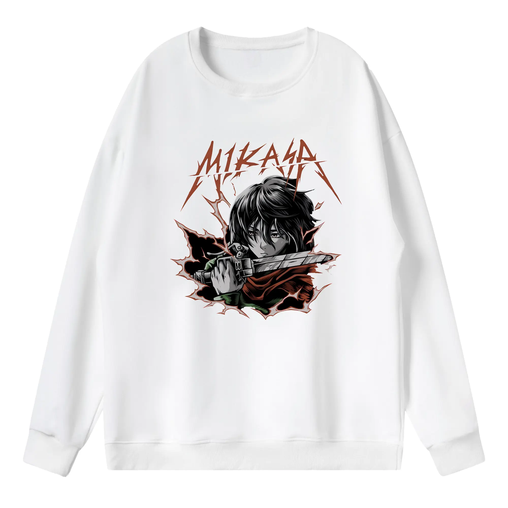進撃の巨人 グッズ ミカサ・アッカーマン - 薄手 クルーネック スウェット 裏毛260g · ポリエステル 春秋向け カジュアル 男女兼用 · トレーナー デイリー スポーツ 散歩に最適