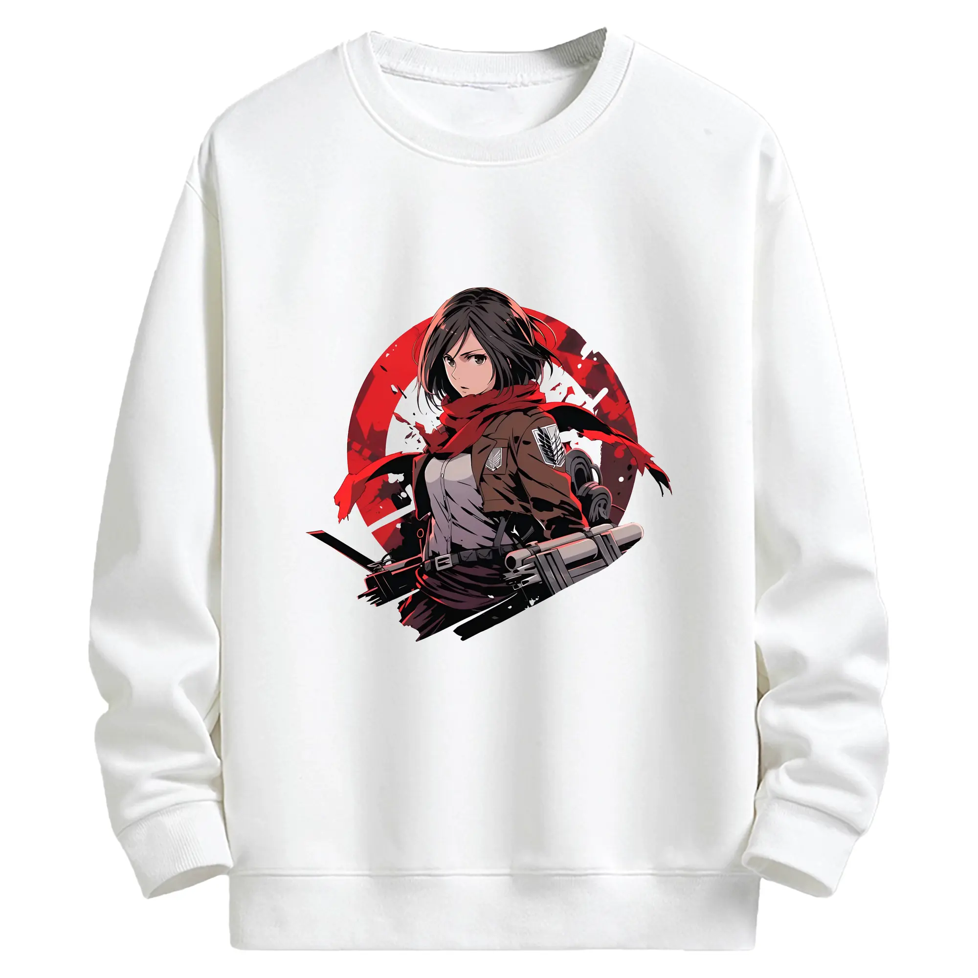 進撃の巨人 グッズ ミカサ・アッカーマン - キッズ クルーネックスウェットシャツ ・ フロントプリント ・ 綿80％ ポリエステル20％ ・ 快適 通学 スポーツ 日常使い お散歩用
