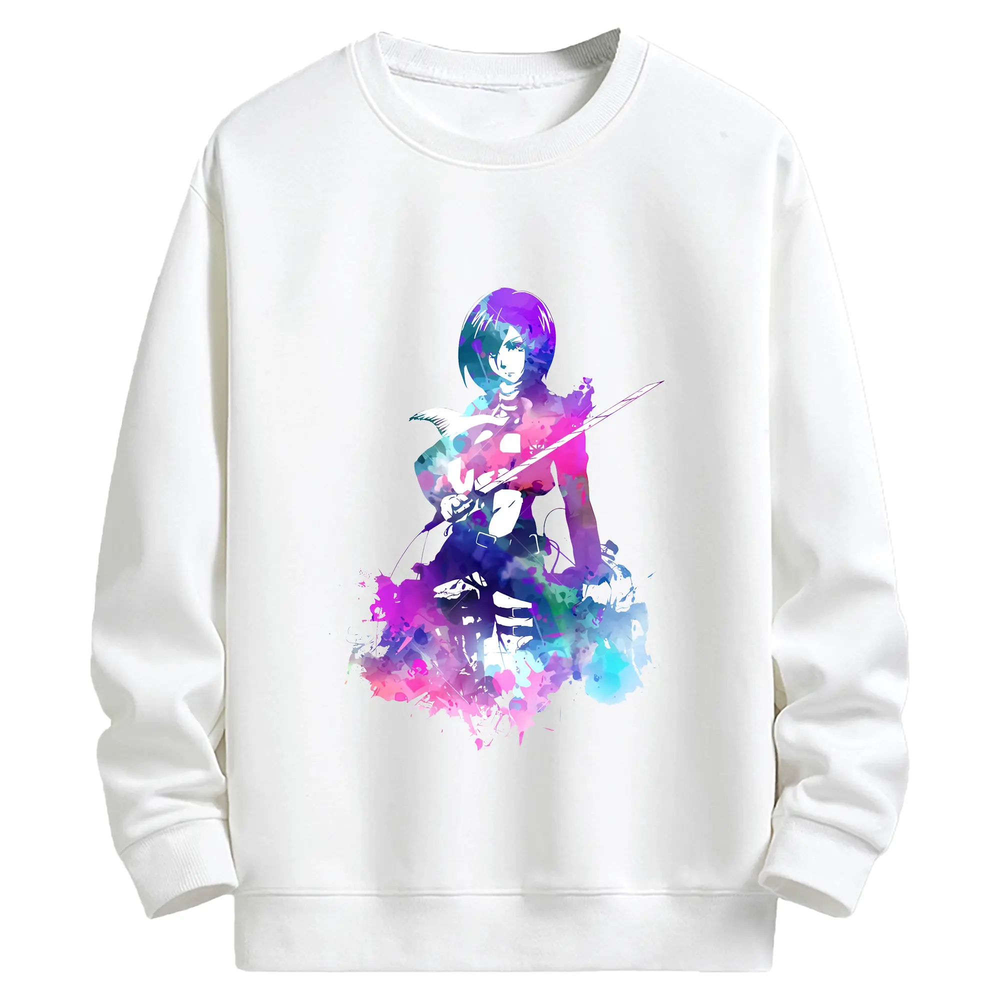 進撃の巨人 グッズ ミカサ・アッカーマン - キッズ クルーネックスウェットシャツ ・ フロントプリント ・ 綿80％ ポリエステル20％ ・ 快適 通学 スポーツ 日常使い お散歩用