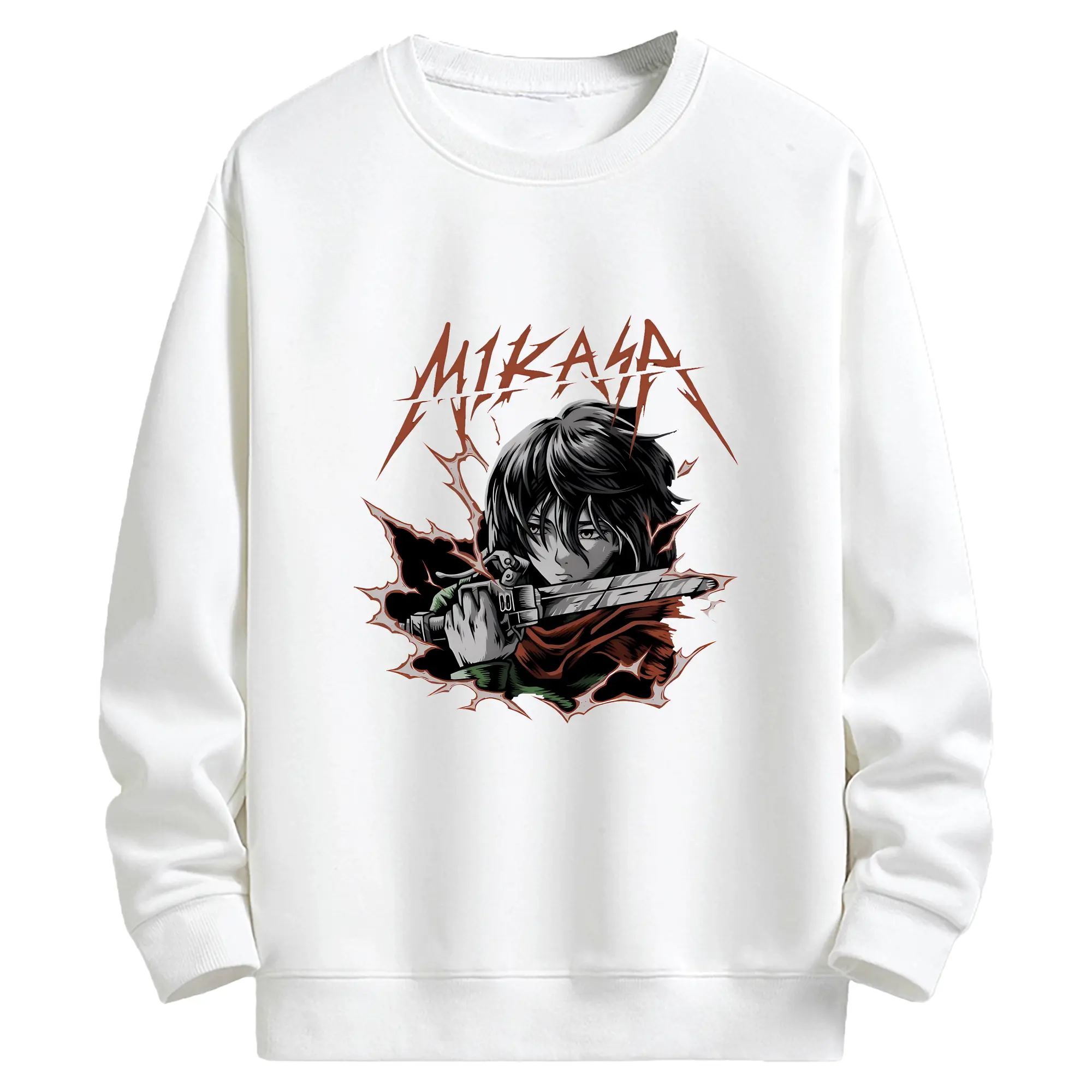 進撃の巨人 グッズ ミカサ・アッカーマン - キッズ クルーネックスウェットシャツ ・ フロントプリント ・ 綿80％ ポリエステル20％ ・ 快適 通学 スポーツ 日常使い お散歩用