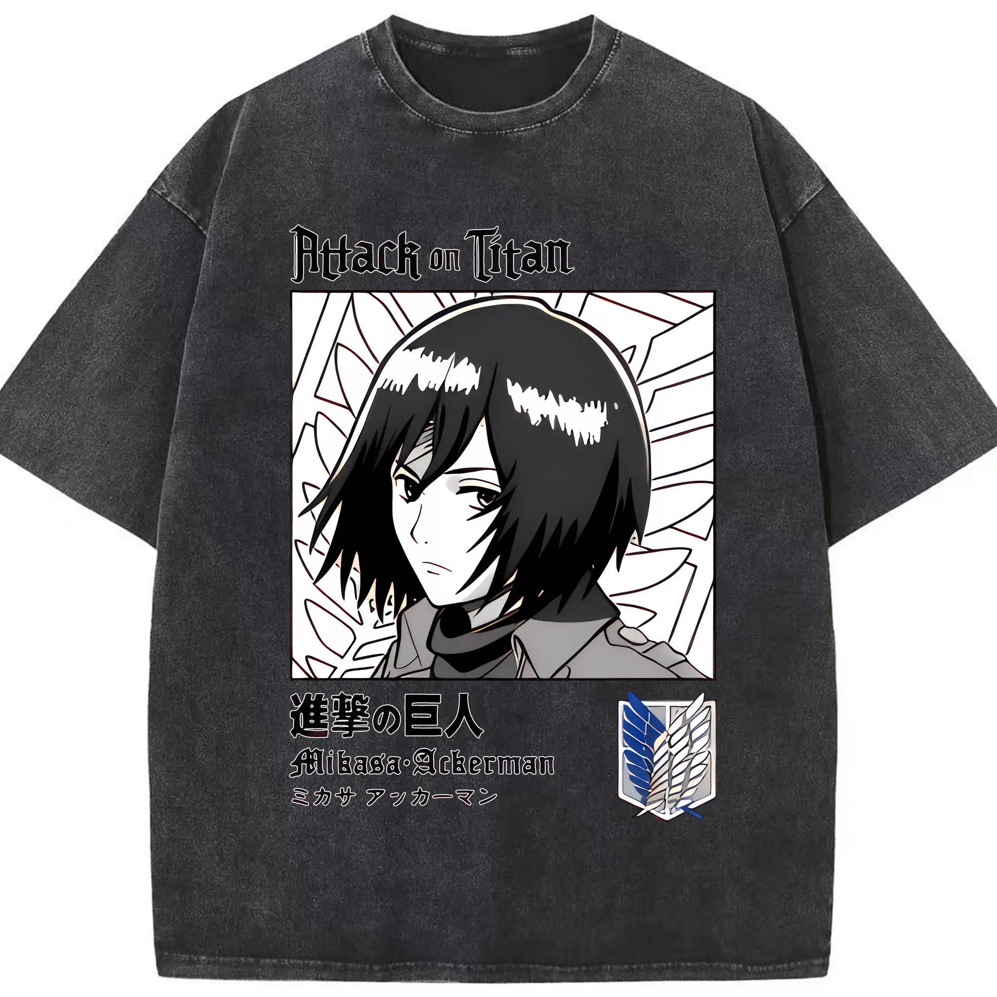 進撃の巨人 グッズ ミカサ・アッカーマン - 綿100％ ヴィンテージ風 半袖Tシャツ ・ フロントプリント ・ 柔らか肌触り ・ 通気性 快適 ・ スポーツ カジュアル 外出用
