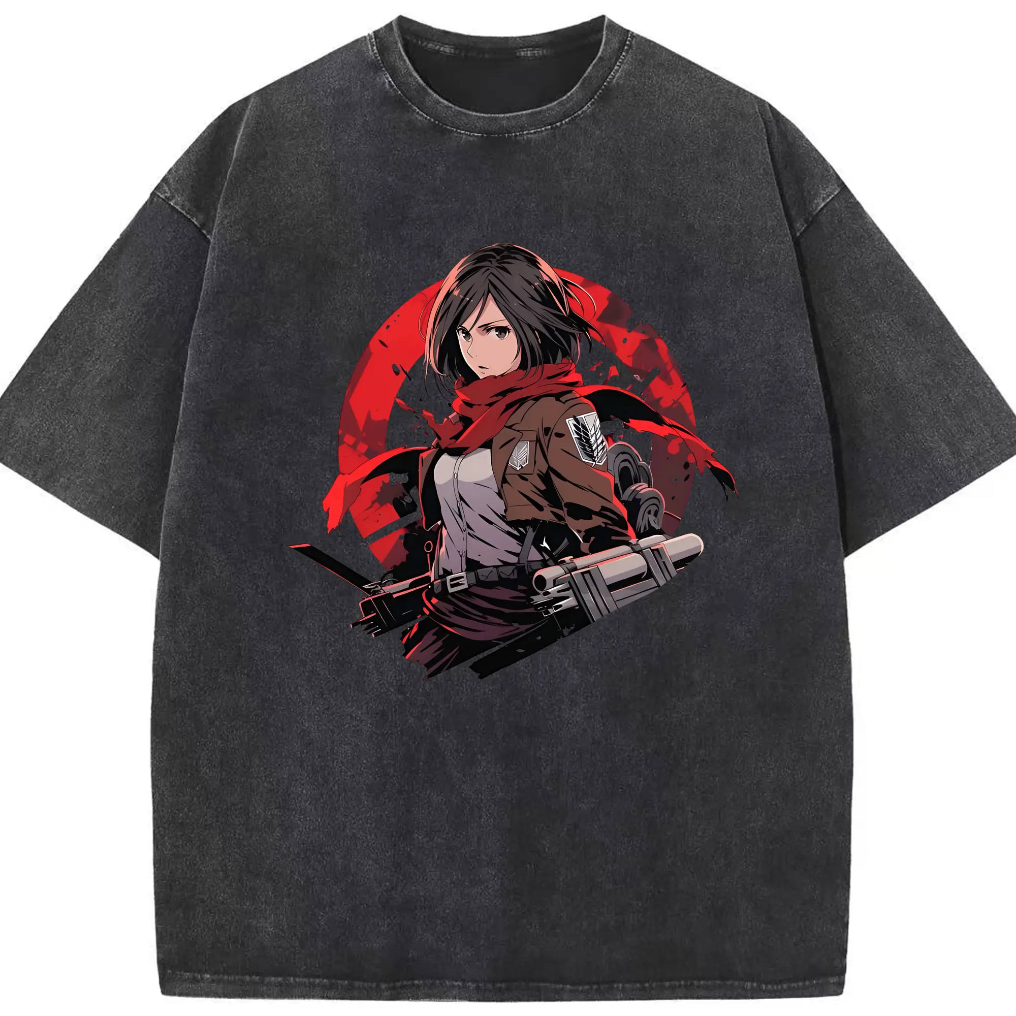 進撃の巨人 グッズ ミカサ・アッカーマン - 綿100％ ヴィンテージ風 半袖Tシャツ ・ フロントプリント ・ 柔らか肌触り ・ 通気性 快適 ・ スポーツ カジュアル 外出用