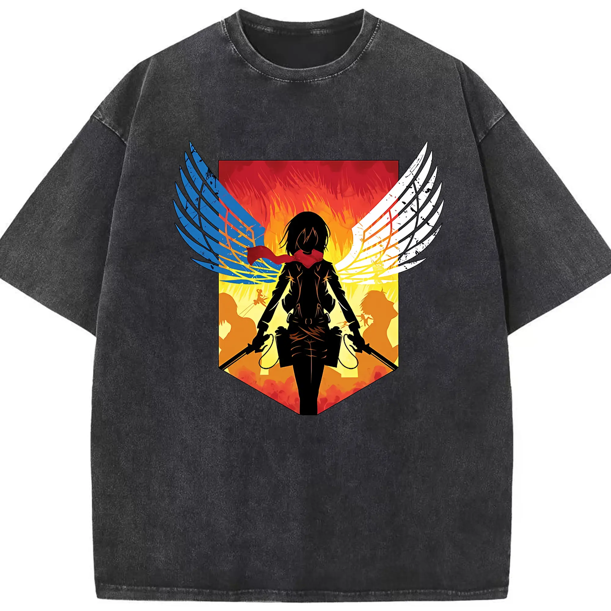 進撃の巨人 グッズ ミカサ・アッカーマン - 綿100％ ヴィンテージ風 半袖Tシャツ ・ フロントプリント ・ 柔らか肌触り ・ 通気性 快適 ・ スポーツ カジュアル 外出用