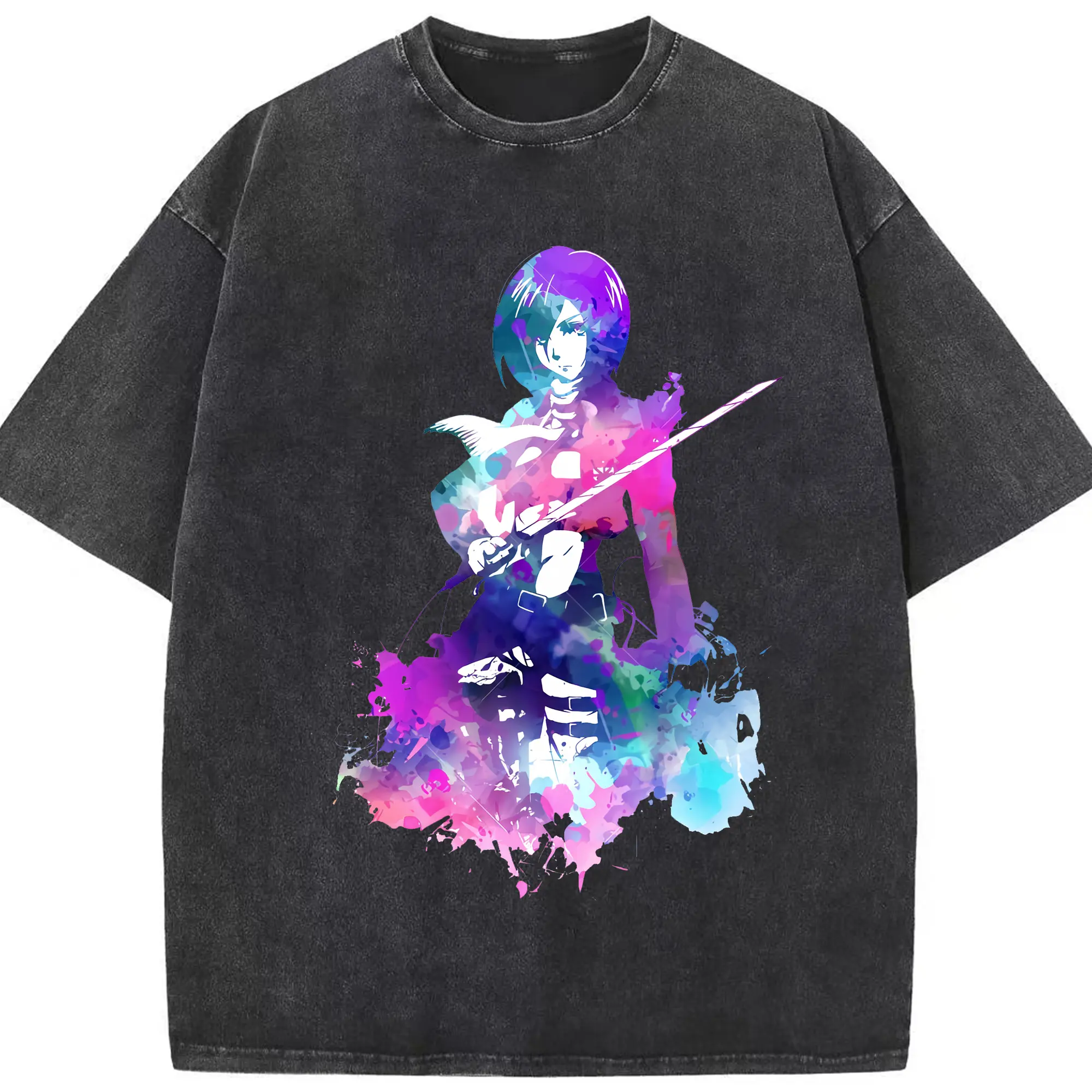 進撃の巨人 グッズ ミカサ・アッカーマン - 綿100％ ヴィンテージ風 半袖Tシャツ ・ フロントプリント ・ 柔らか肌触り ・ 通気性 快適 ・ スポーツ カジュアル 外出用