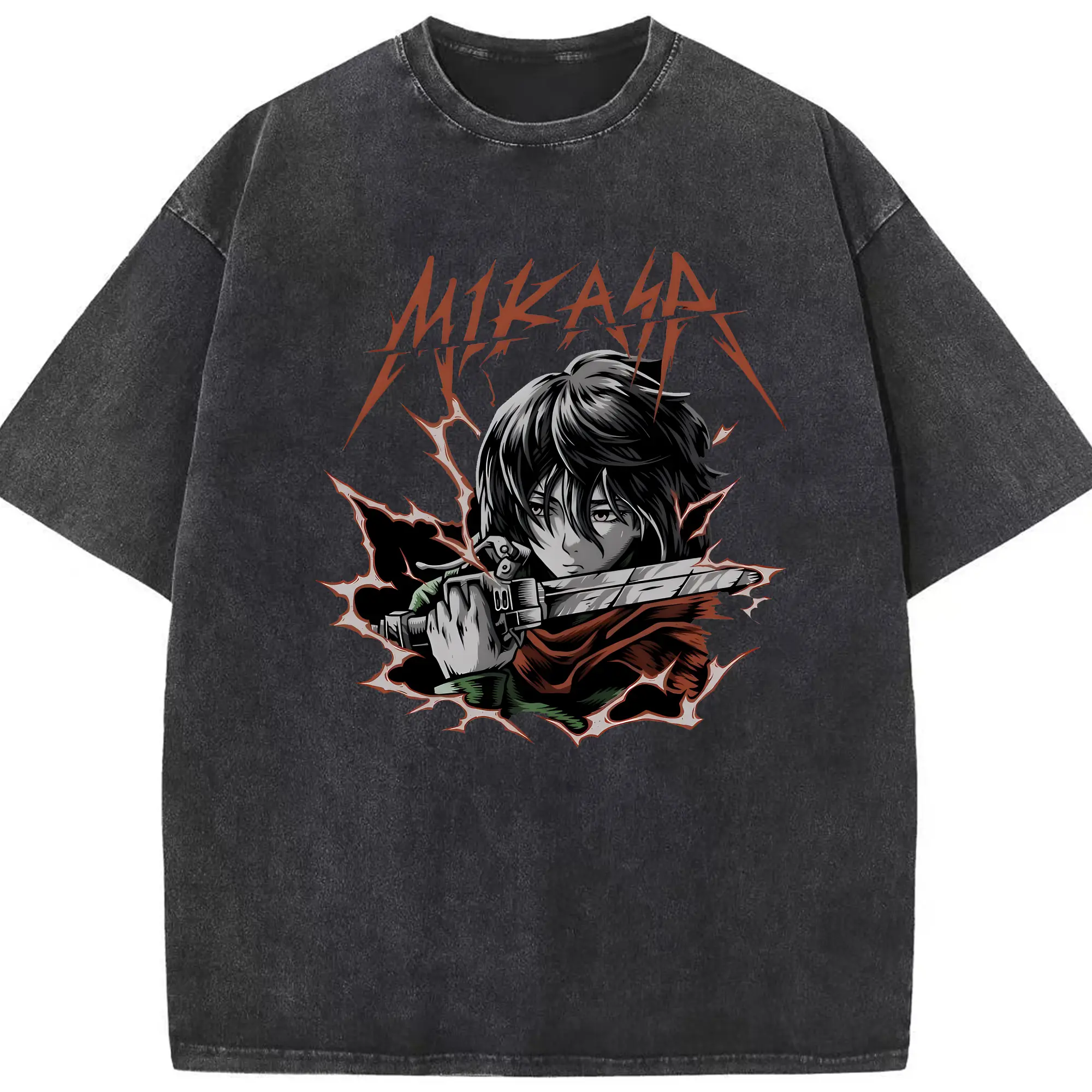 進撃の巨人 グッズ ミカサ・アッカーマン - 綿100％ ヴィンテージ風 半袖Tシャツ ・ フロントプリント ・ 柔らか肌触り ・ 通気性 快適 ・ スポーツ カジュアル 外出用