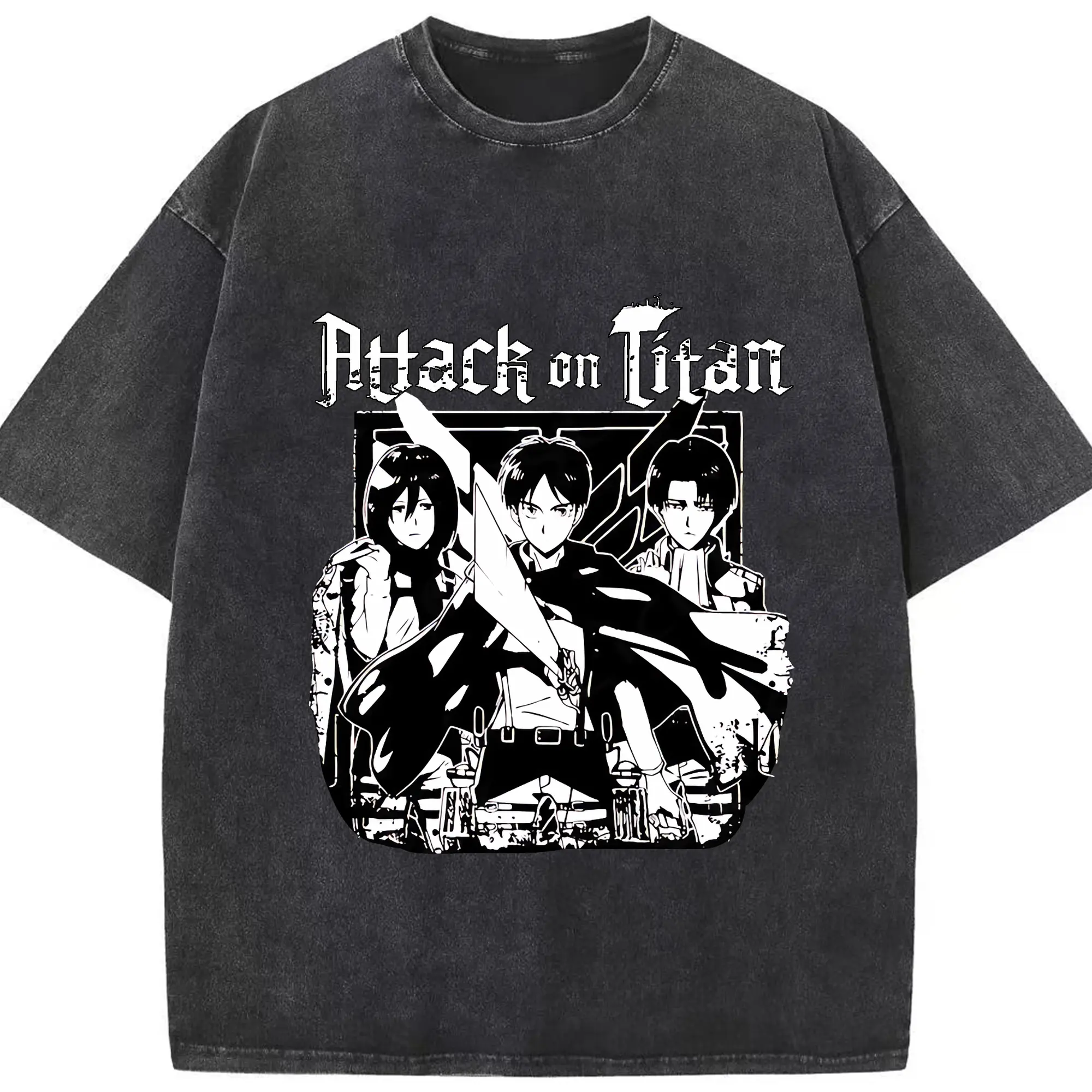 進撃の巨人 グッズ ミカサ・アッカーマン - 綿100％ ヴィンテージ風 半袖Tシャツ ・ フロントプリント ・ 柔らか肌触り ・ 通気性 快適 ・ スポーツ カジュアル 外出用