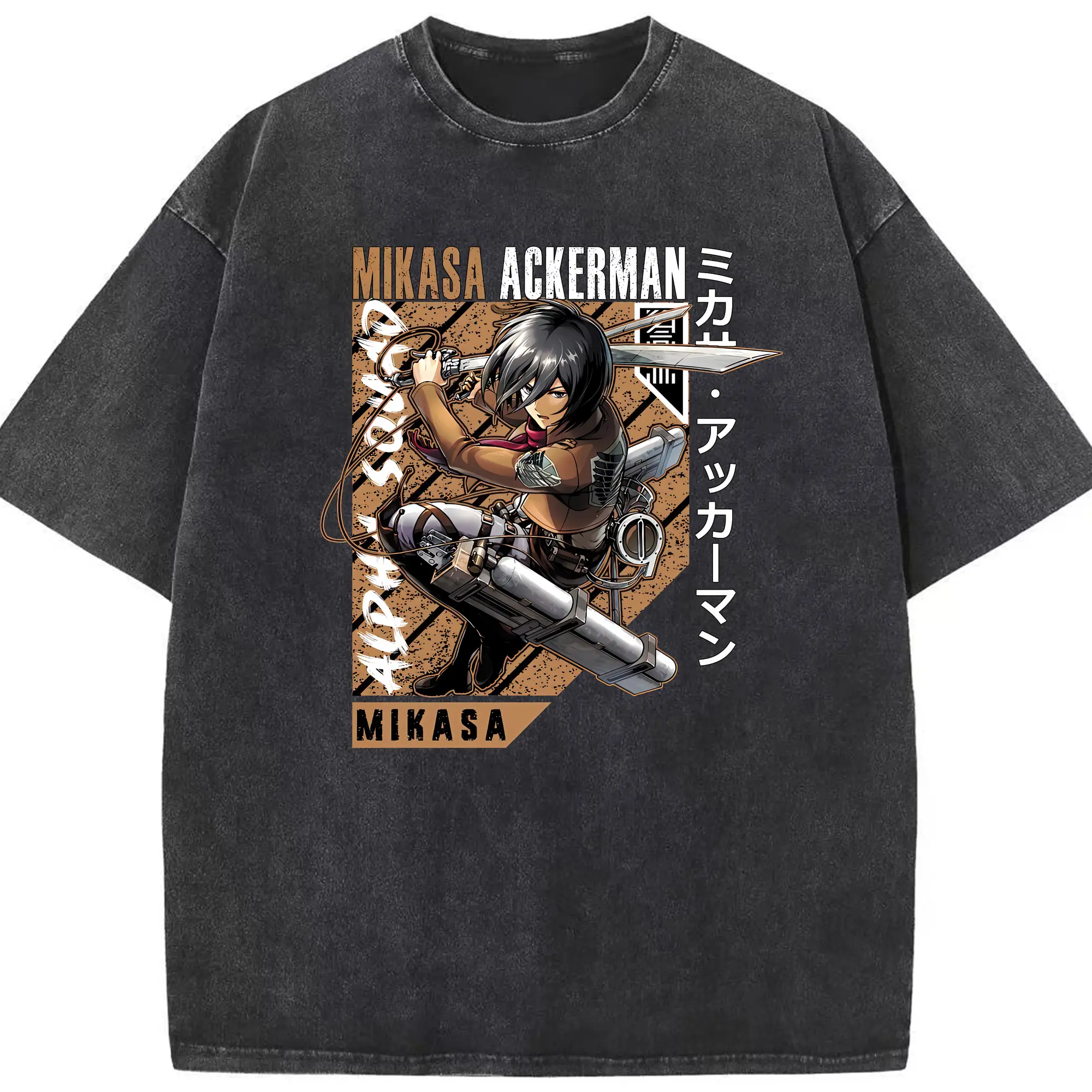 進撃の巨人 グッズ ミカサ・アッカーマン - 綿100％ ヴィンテージ風 半袖Tシャツ ・ フロントプリント ・ 柔らか肌触り ・ 通気性 快適 ・ スポーツ カジュアル 外出用