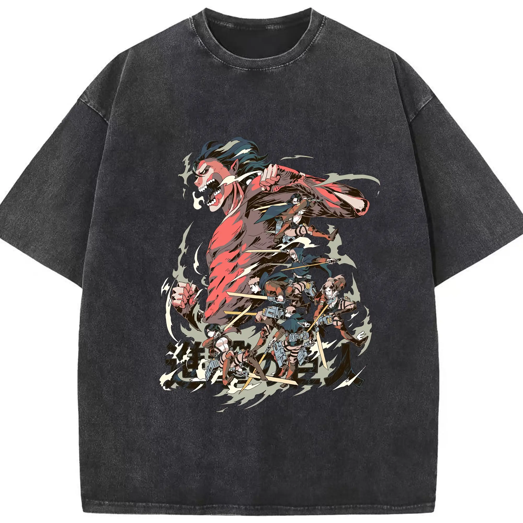 進撃の巨人 グッズ ミカサ・アッカーマン - 綿100％ ヴィンテージ風 半袖Tシャツ ・ フロントプリント ・ 柔らか肌触り ・ 通気性 快適 ・ スポーツ カジュアル 外出用
