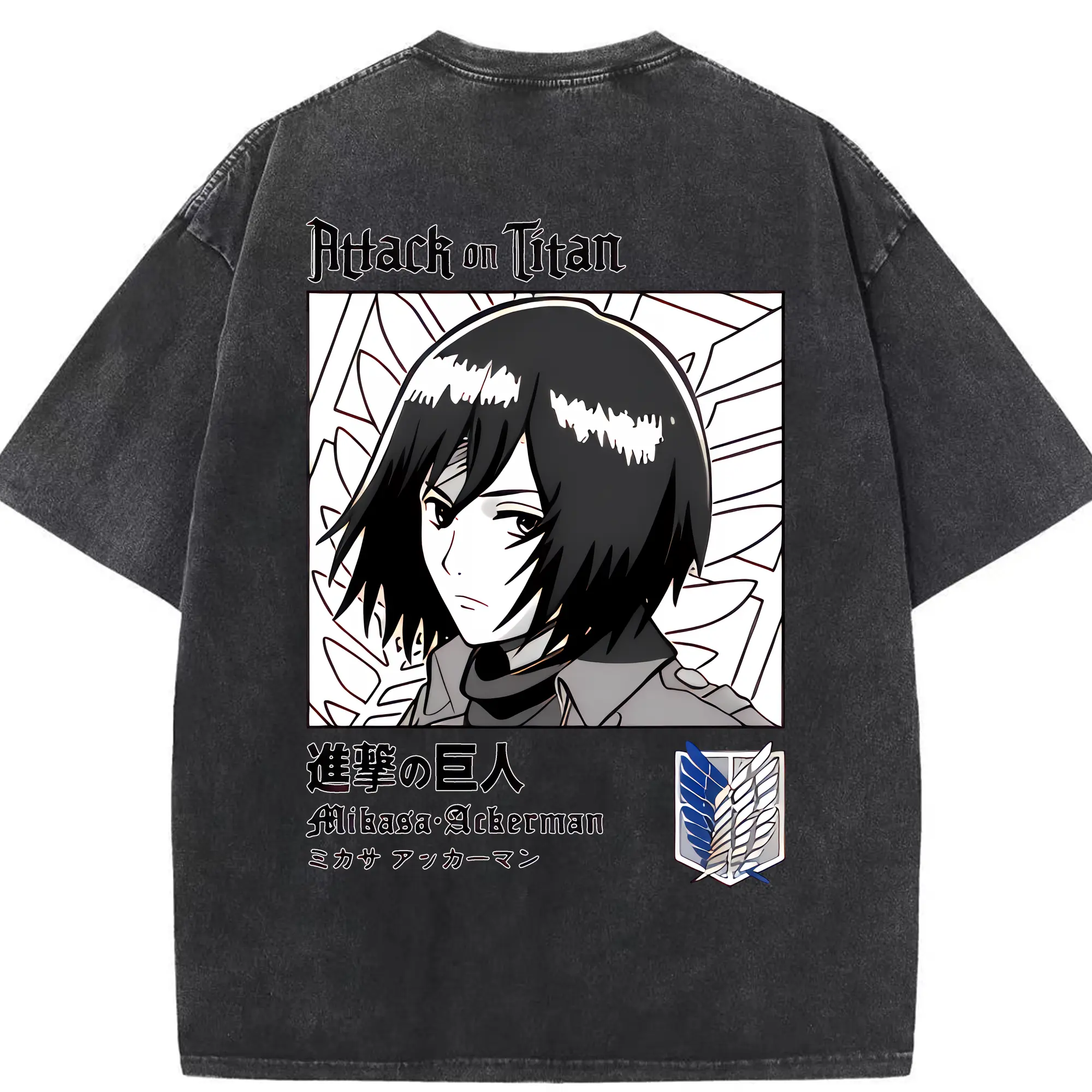 進撃の巨人 グッズ ミカサ・アッカーマン - 綿100％ ヴィンテージ風 半袖Tシャツ ・ 背面プリント ・ 柔らか肌触り ・ 通気性 快適 ・ スポーツ カジュアル 外出用