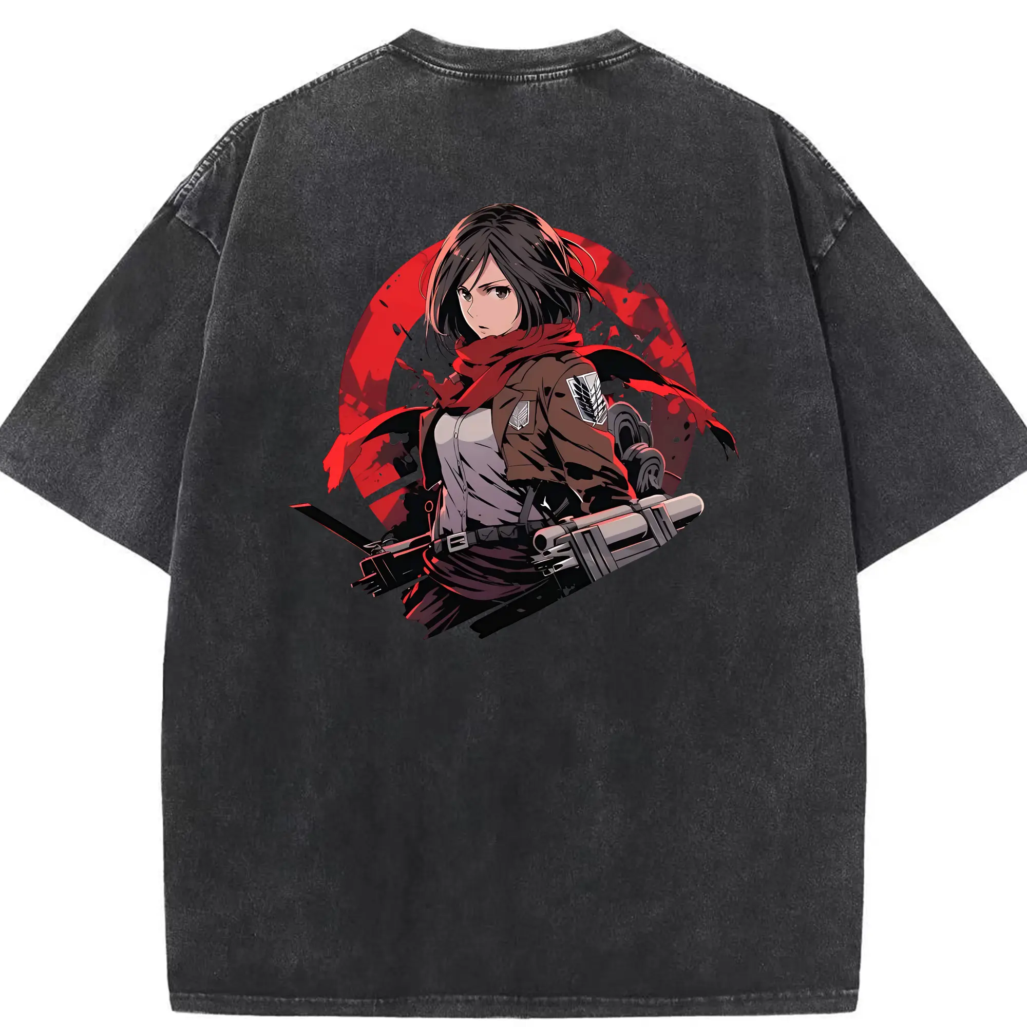 進撃の巨人 グッズ ミカサ・アッカーマン - 綿100％ ヴィンテージ風 半袖Tシャツ ・ 背面プリント ・ 柔らか肌触り ・ 通気性 快適 ・ スポーツ カジュアル 外出用