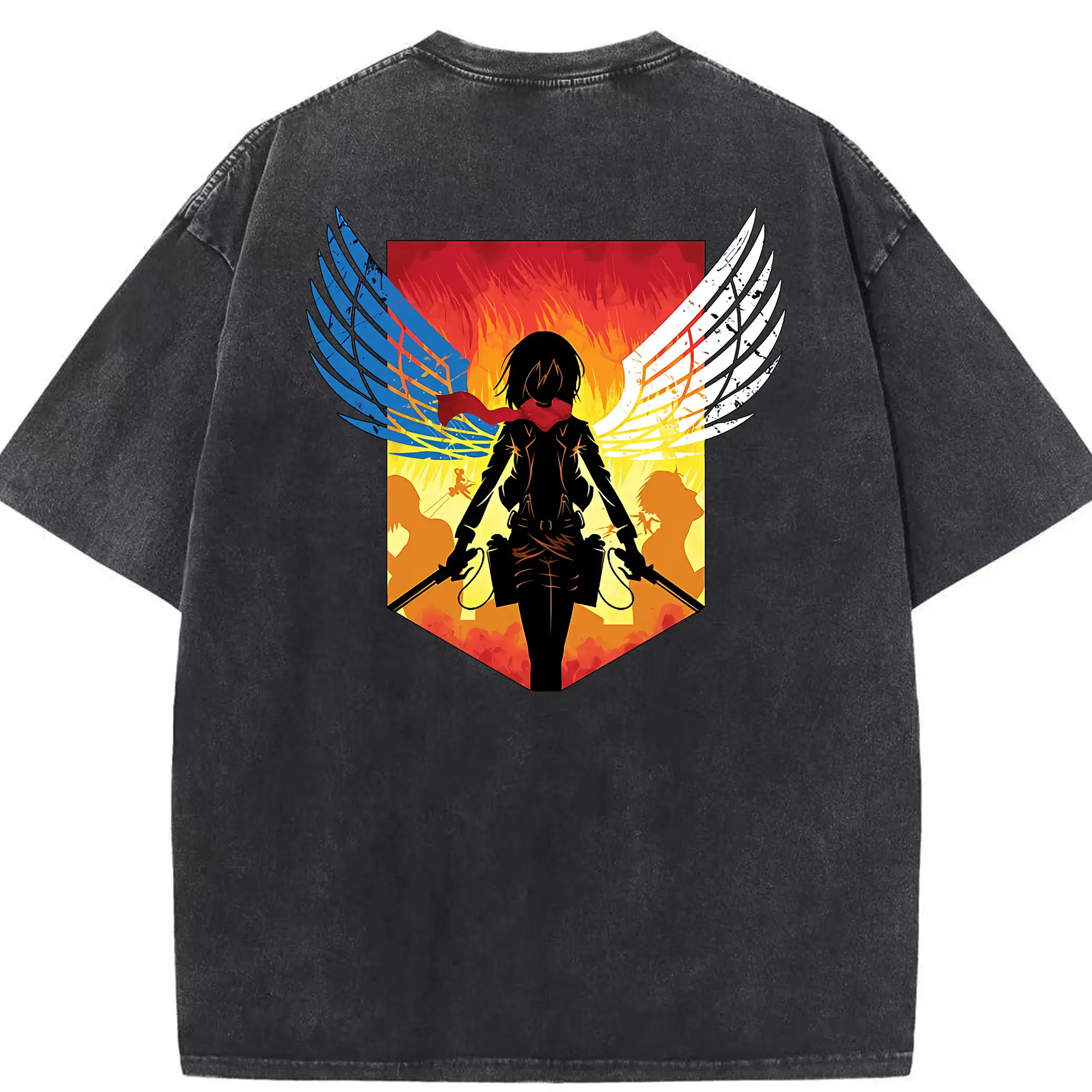 進撃の巨人 グッズ ミカサ・アッカーマン - 綿100％ ヴィンテージ風 半袖Tシャツ ・ 背面プリント ・ 柔らか肌触り ・ 通気性 快適 ・ スポーツ カジュアル 外出用