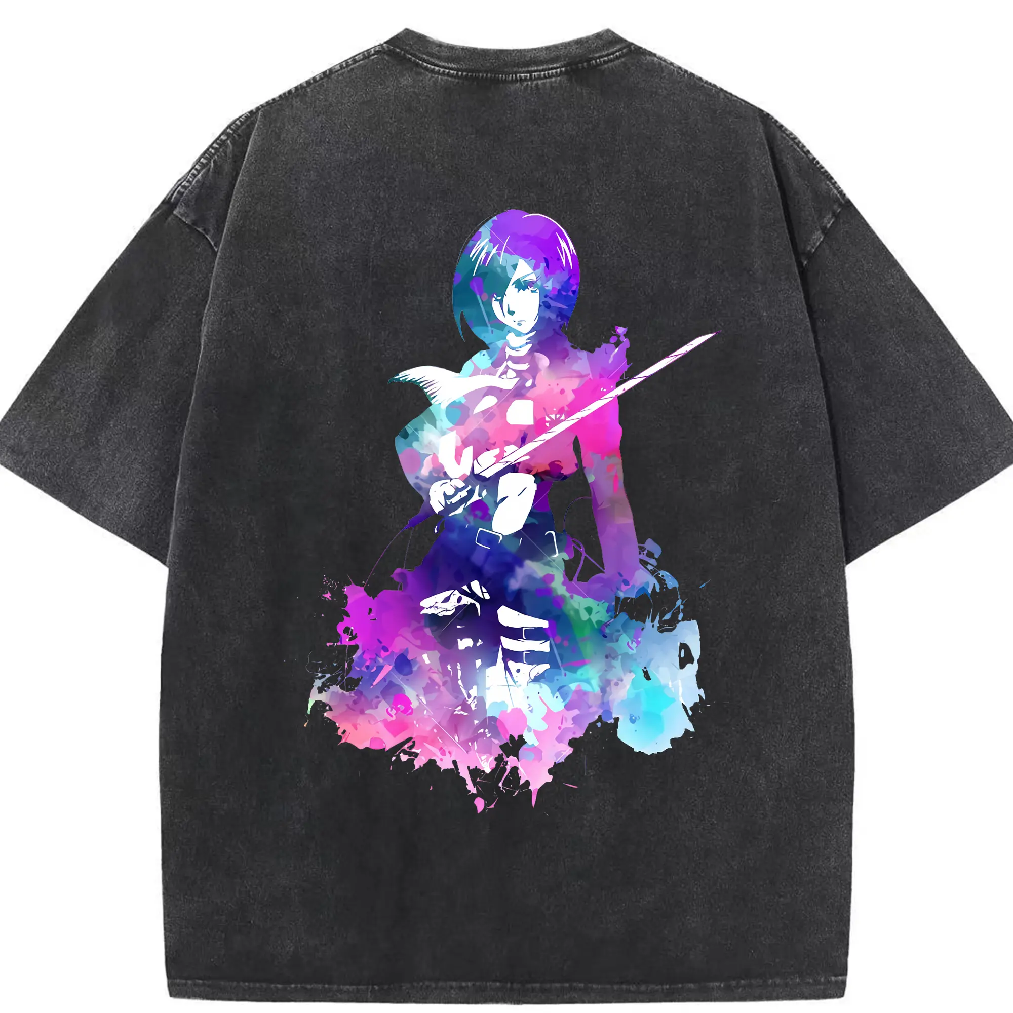 進撃の巨人 グッズ ミカサ・アッカーマン - 綿100％ ヴィンテージ風 半袖Tシャツ ・ 背面プリント ・ 柔らか肌触り ・ 通気性 快適 ・ スポーツ カジュアル 外出用