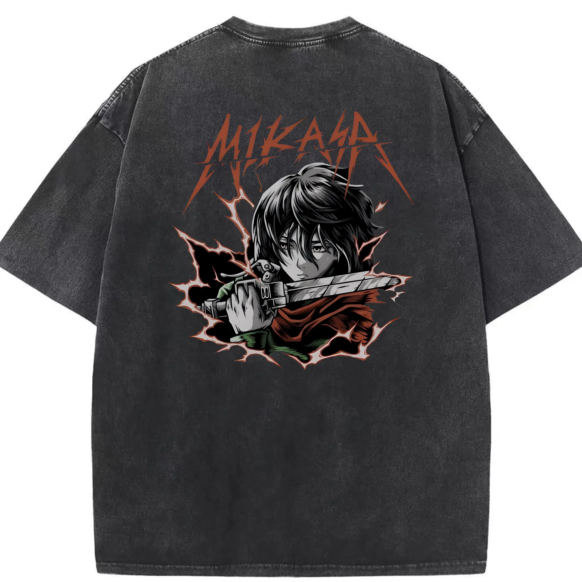 進撃の巨人 グッズ ミカサ・アッカーマン - 綿100％ ヴィンテージ風 半袖Tシャツ ・ 背面プリント ・ 柔らか肌触り ・ 通気性 快適 ・ スポーツ カジュアル 外出用