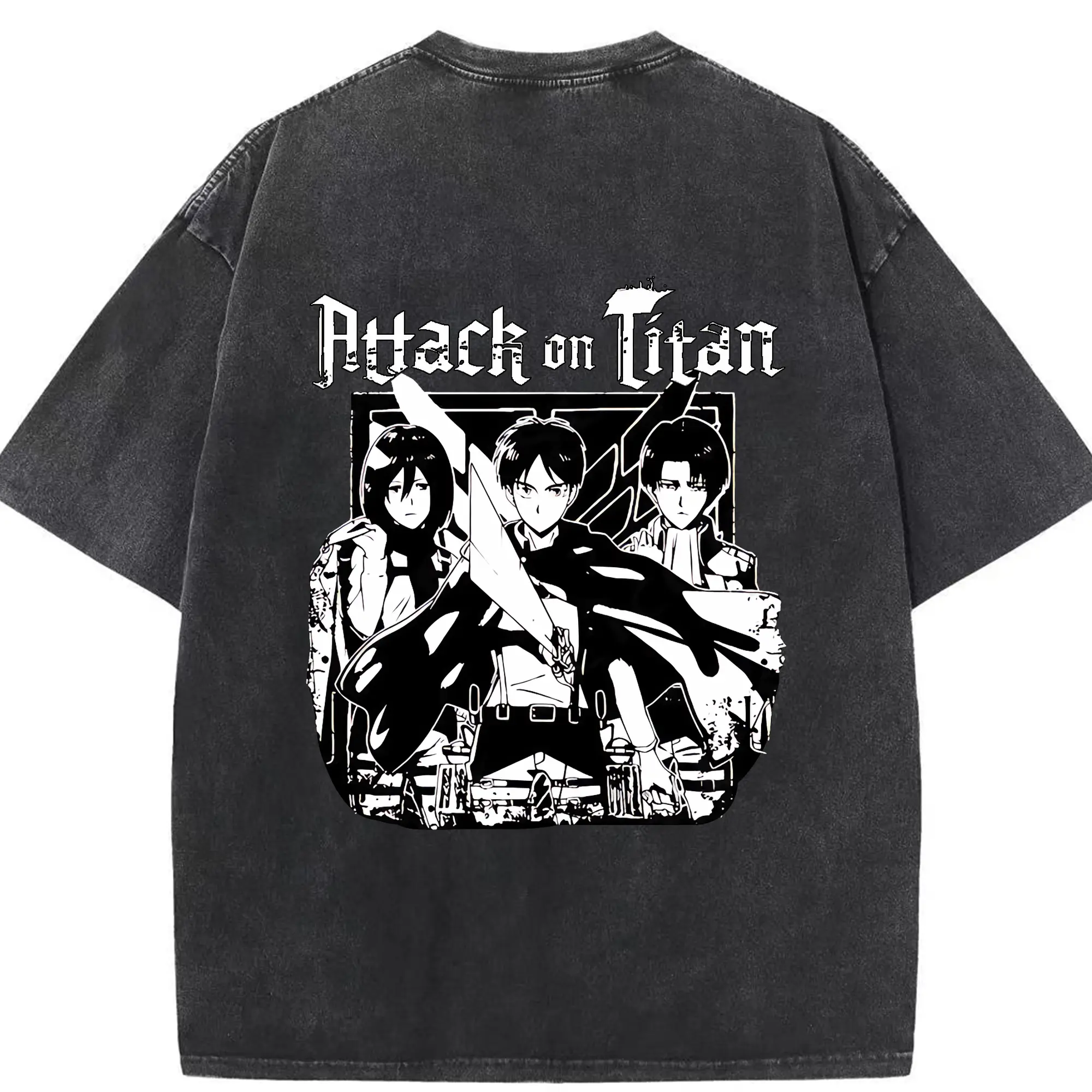 進撃の巨人 グッズ ミカサ・アッカーマン - 綿100％ ヴィンテージ風 半袖Tシャツ ・ 背面プリント ・ 柔らか肌触り ・ 通気性 快適 ・ スポーツ カジュアル 外出用