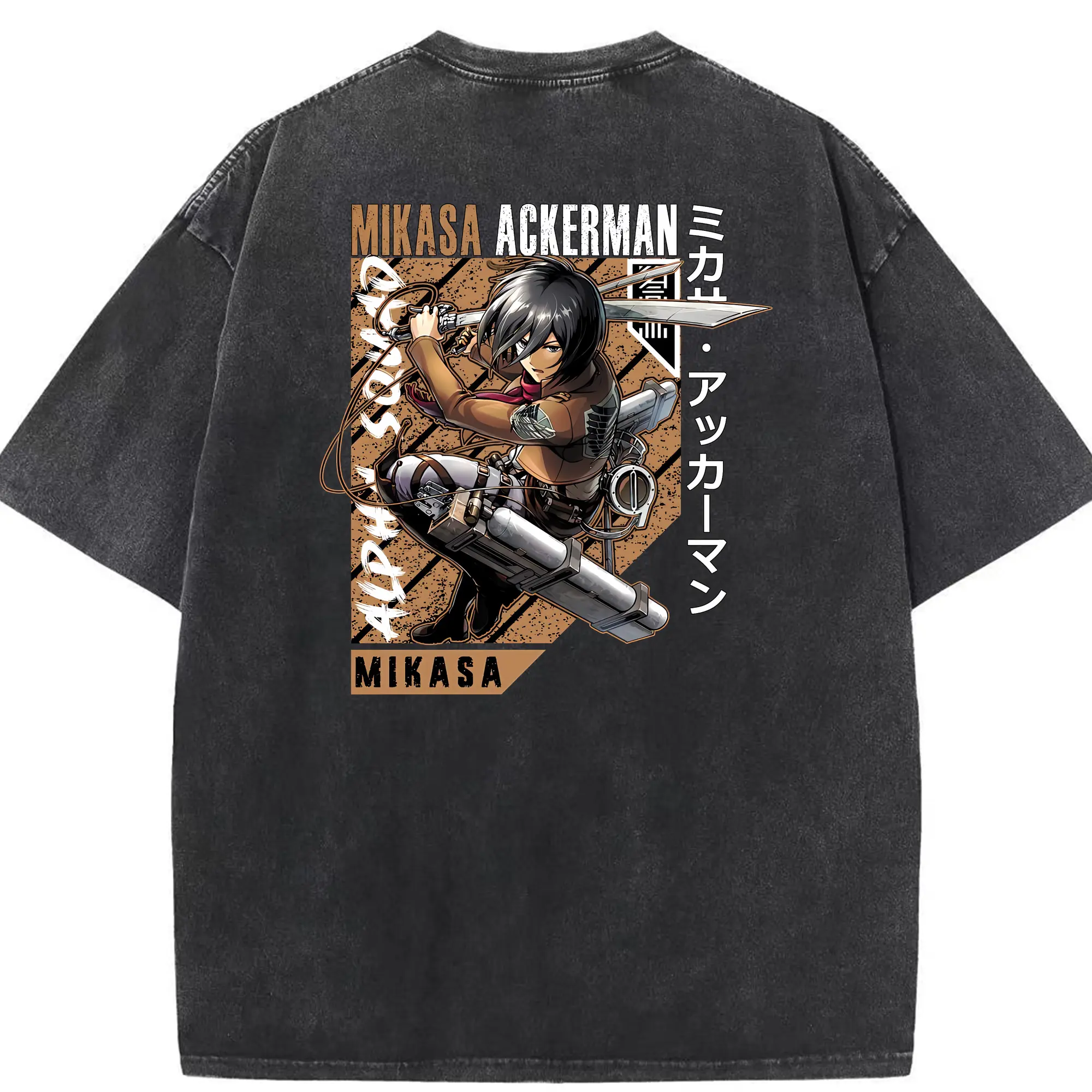 進撃の巨人 グッズ ミカサ・アッカーマン - 綿100％ ヴィンテージ風 半袖Tシャツ ・ 背面プリント ・ 柔らか肌触り ・ 通気性 快適 ・ スポーツ カジュアル 外出用