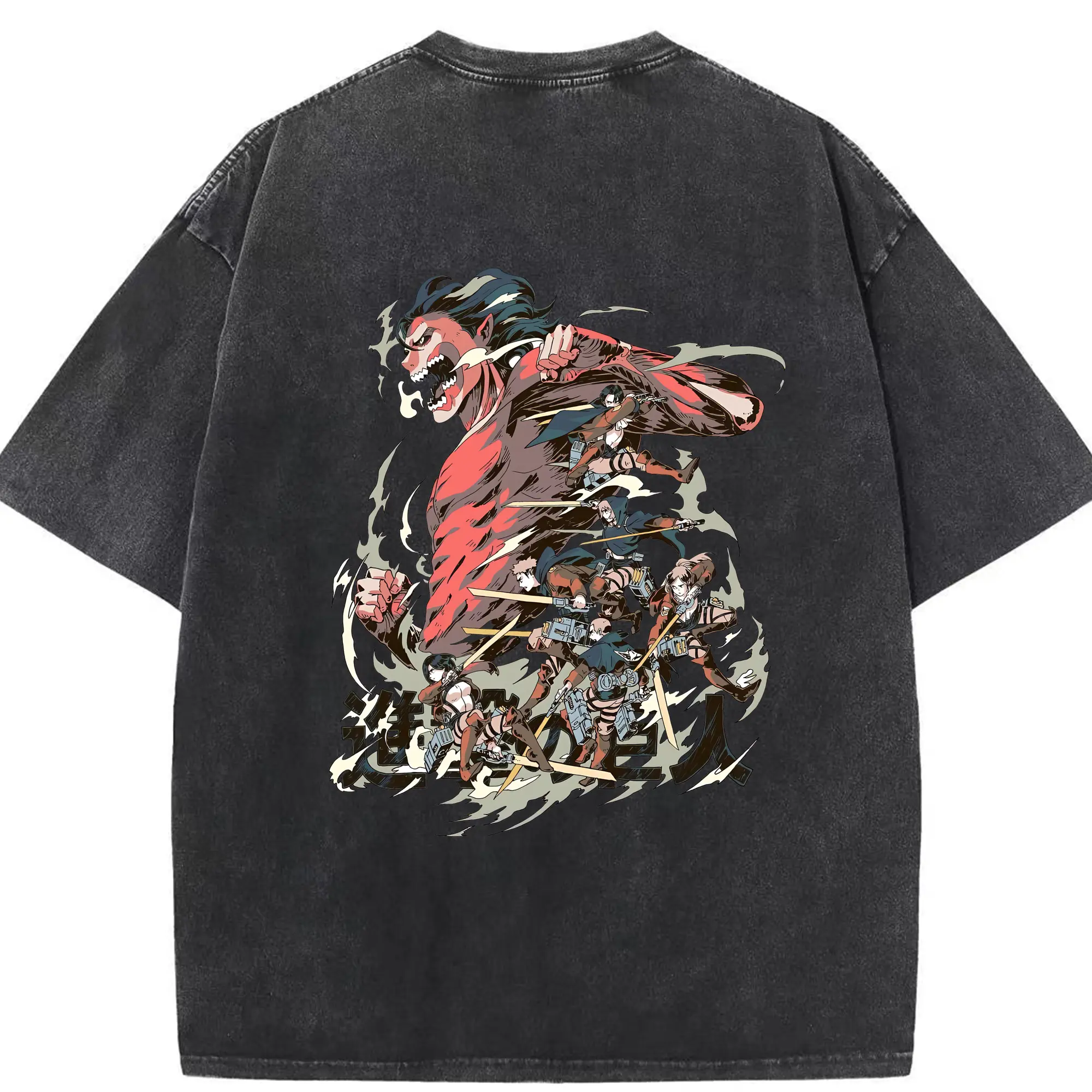 進撃の巨人 グッズ ミカサ・アッカーマン - 綿100％ ヴィンテージ風 半袖Tシャツ ・ 背面プリント ・ 柔らか肌触り ・ 通気性 快適 ・ スポーツ カジュアル 外出用